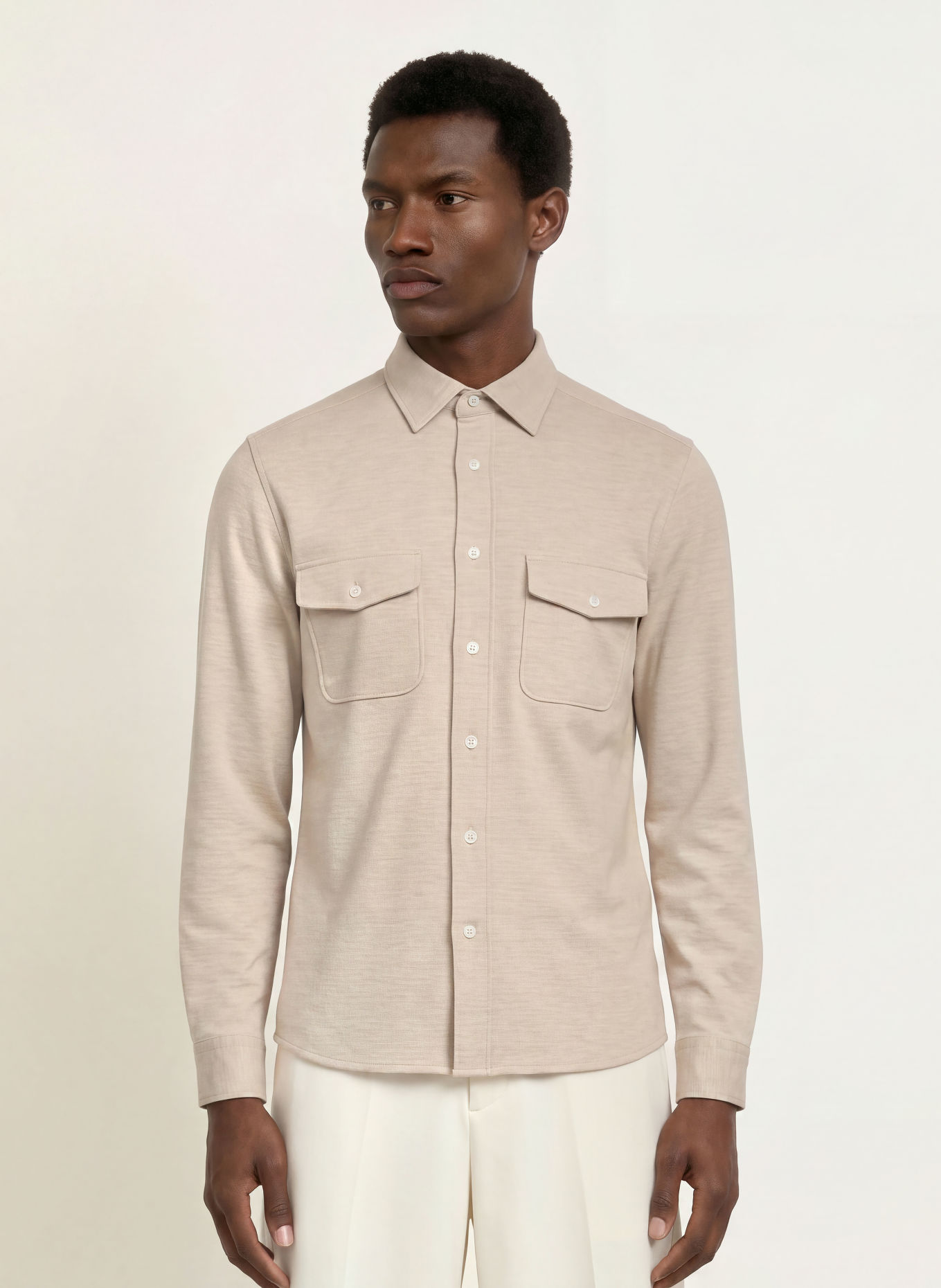 REISS Overshirt MCSHANE aus Jersey: BEIGE