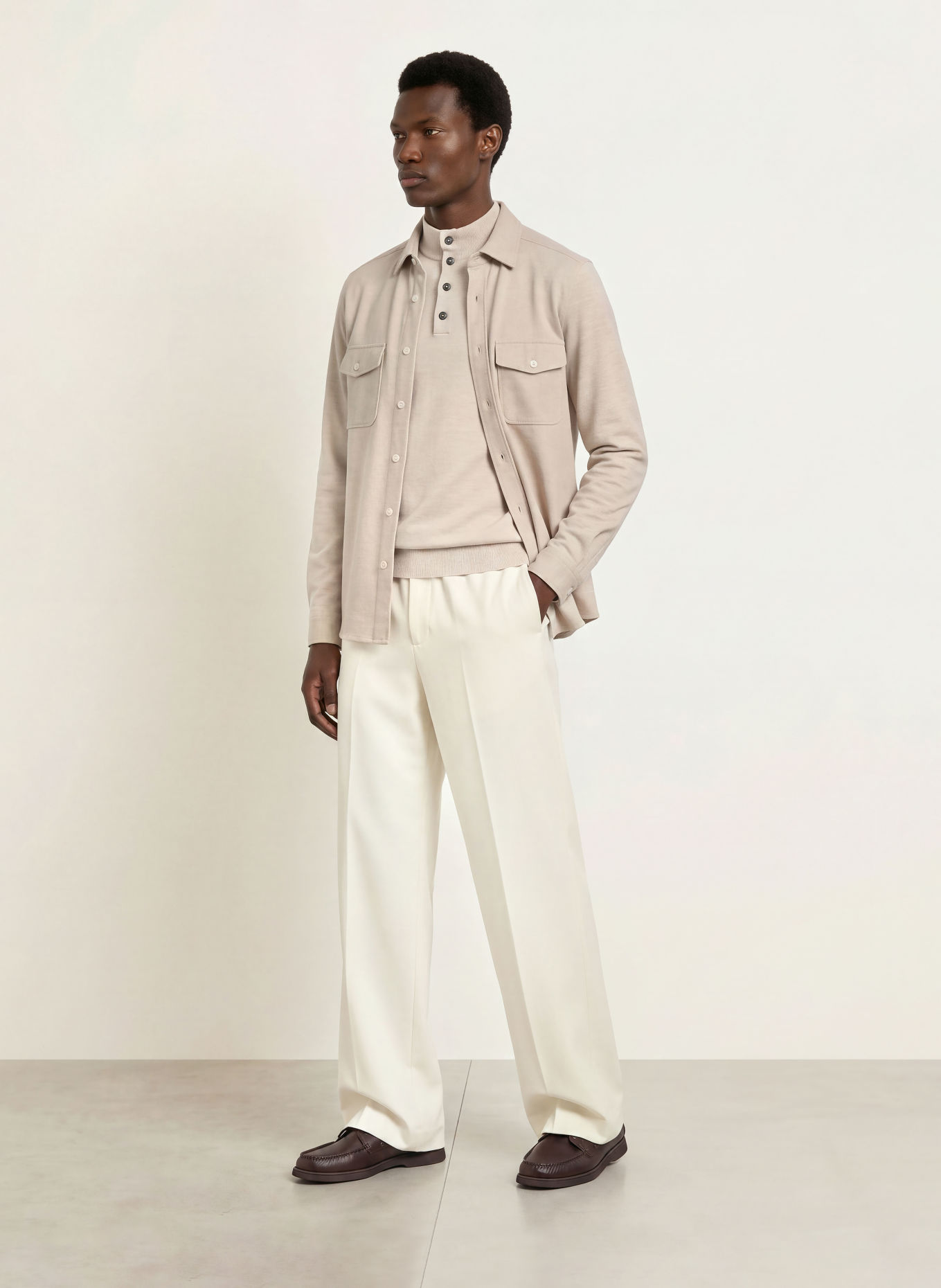 REISS Overshirt MCSHANE aus Jersey: BEIGE