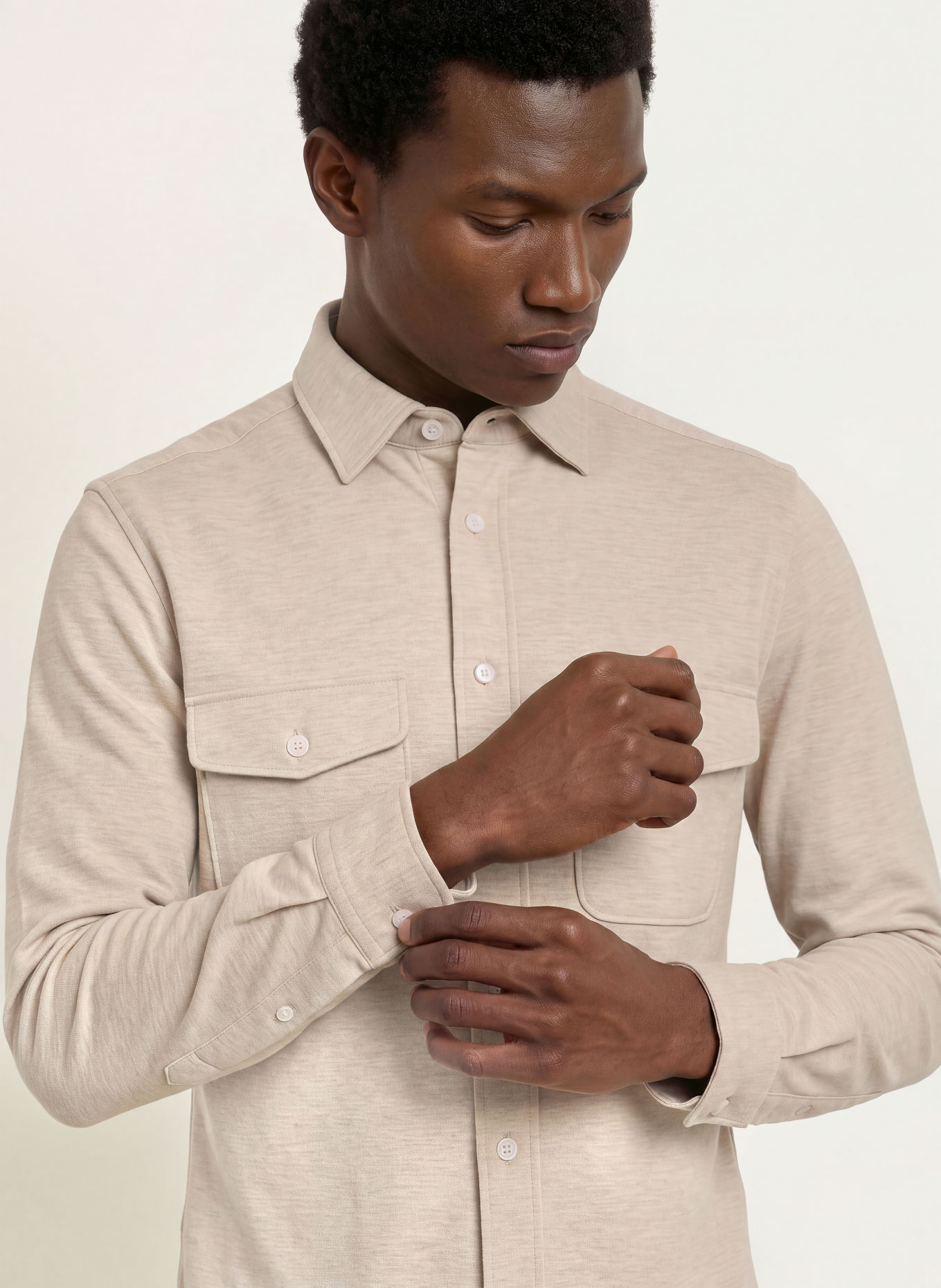 REISS Overshirt MCSHANE aus Jersey: BEIGE
