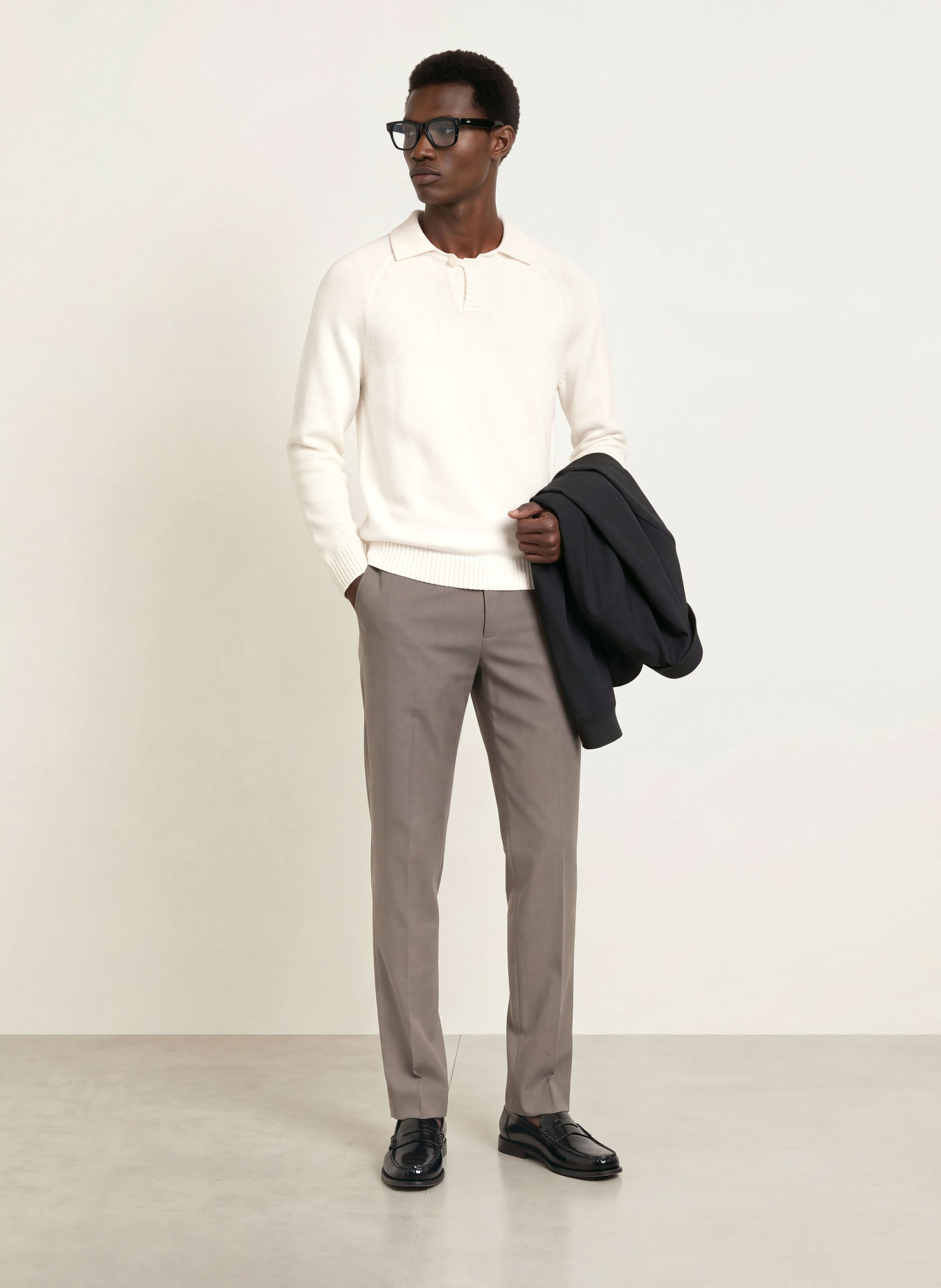 REISS Knit polo shirt ASHDOWN: ECRU