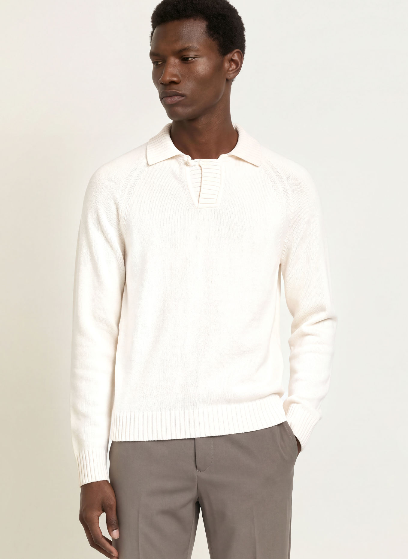 REISS Knit polo shirt ASHDOWN: ECRU