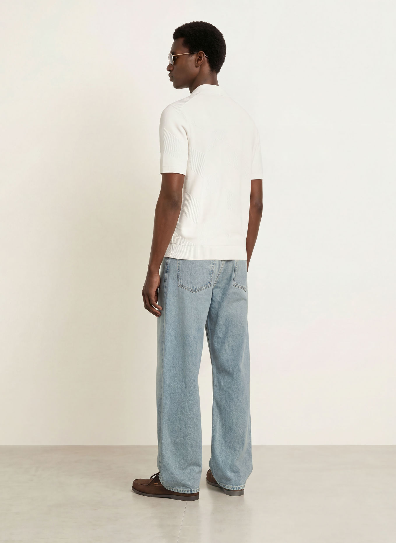 REISS LEIGHAM Knit polo shirt: ECRU