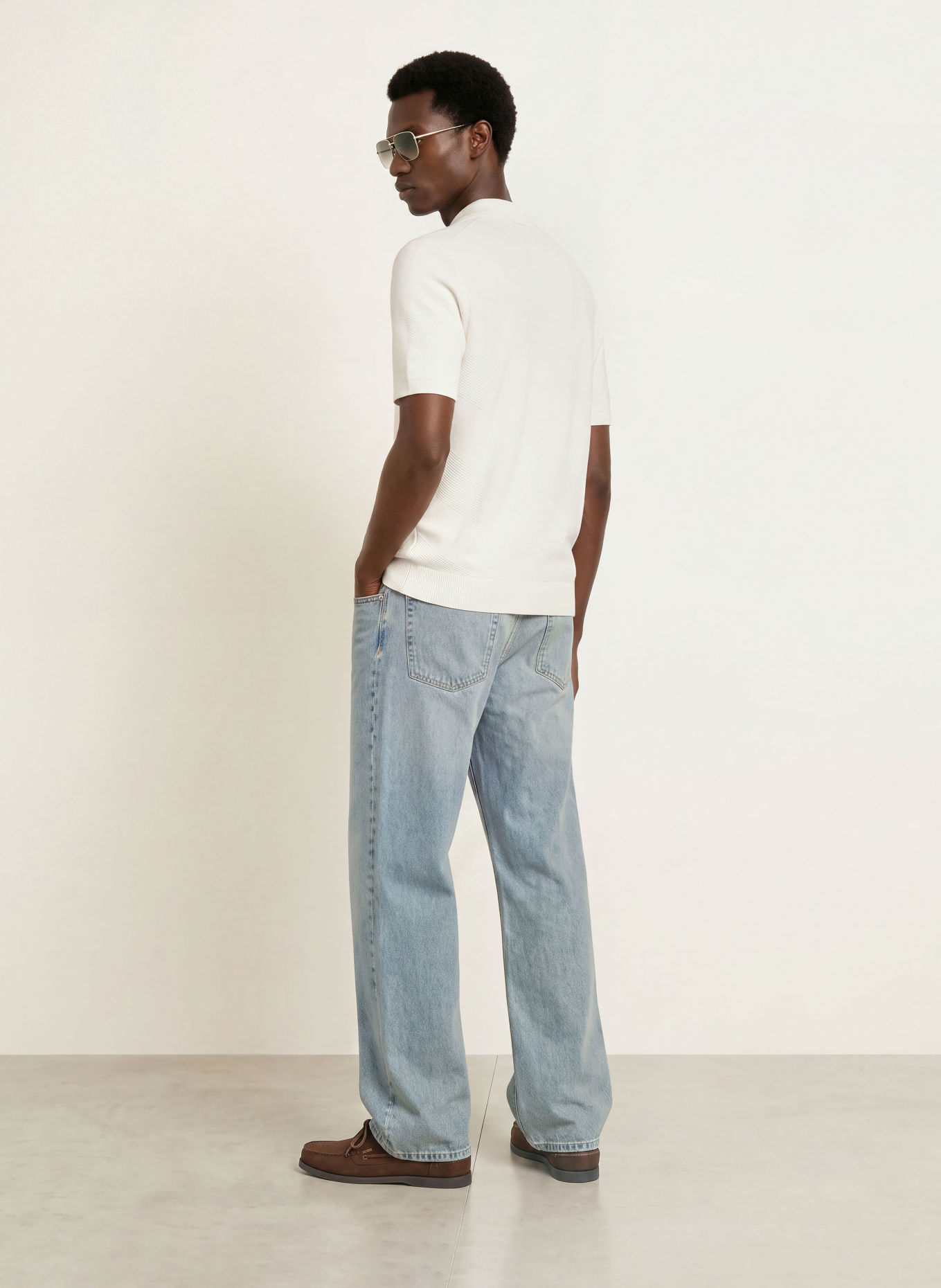 REISS LEIGHAM Knit polo shirt: ECRU