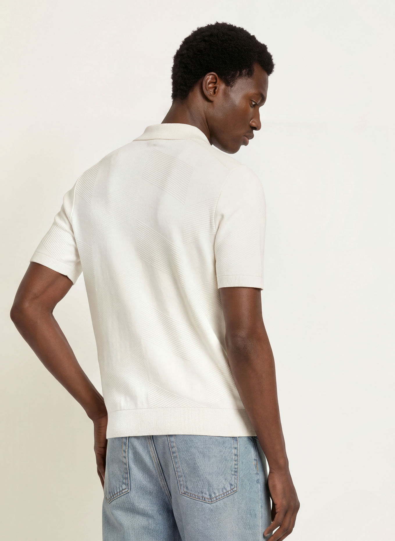 REISS LEIGHAM Knit polo shirt: ECRU