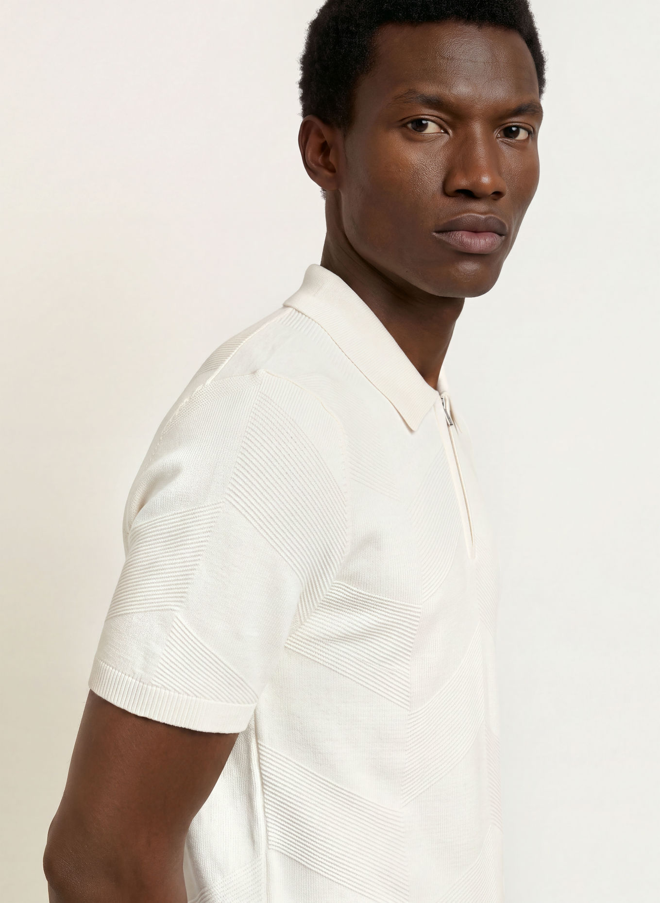 REISS LEIGHAM Knit polo shirt: ECRU