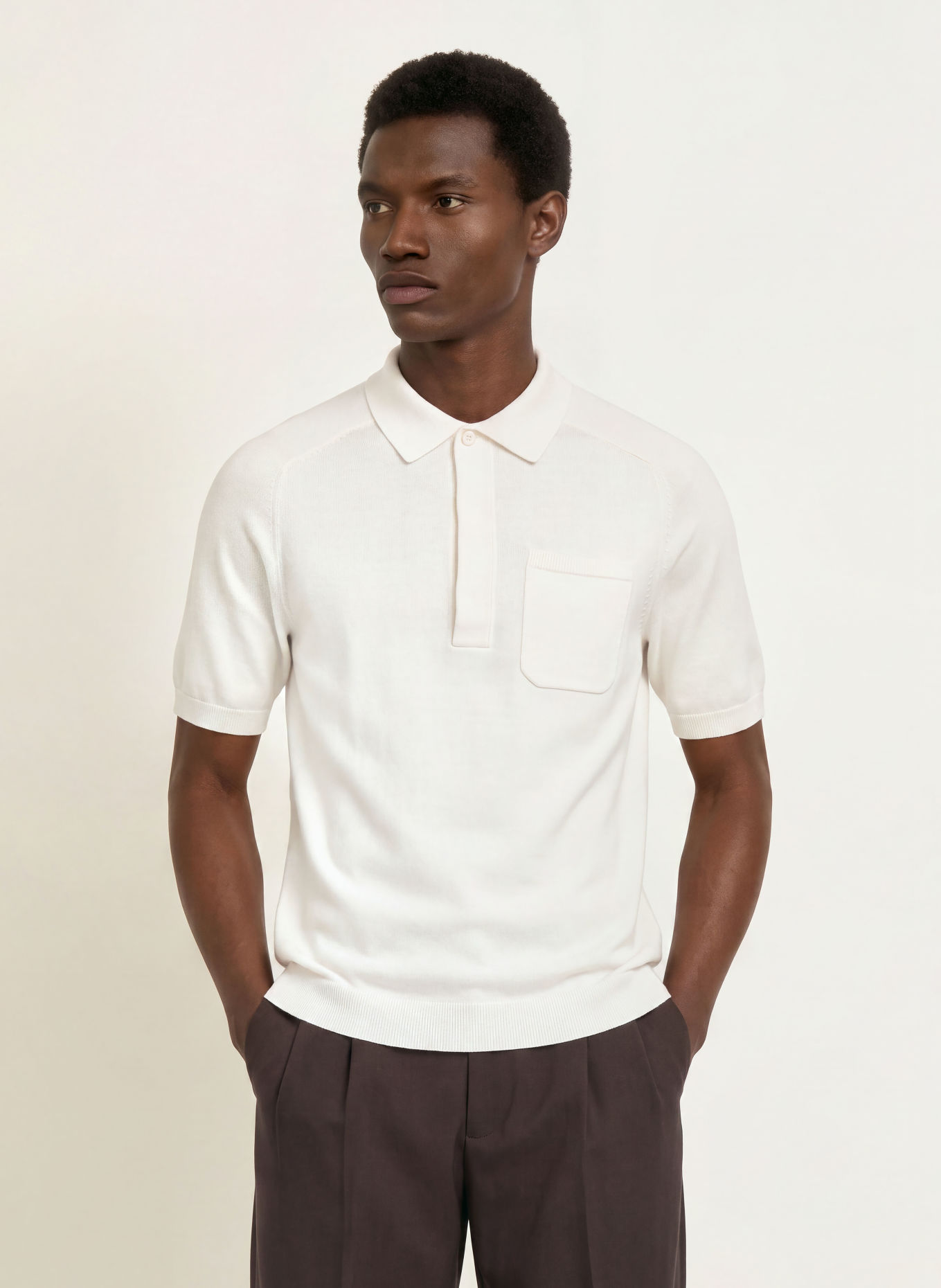REISS SELKIRK Knit polo shirt: WHITE