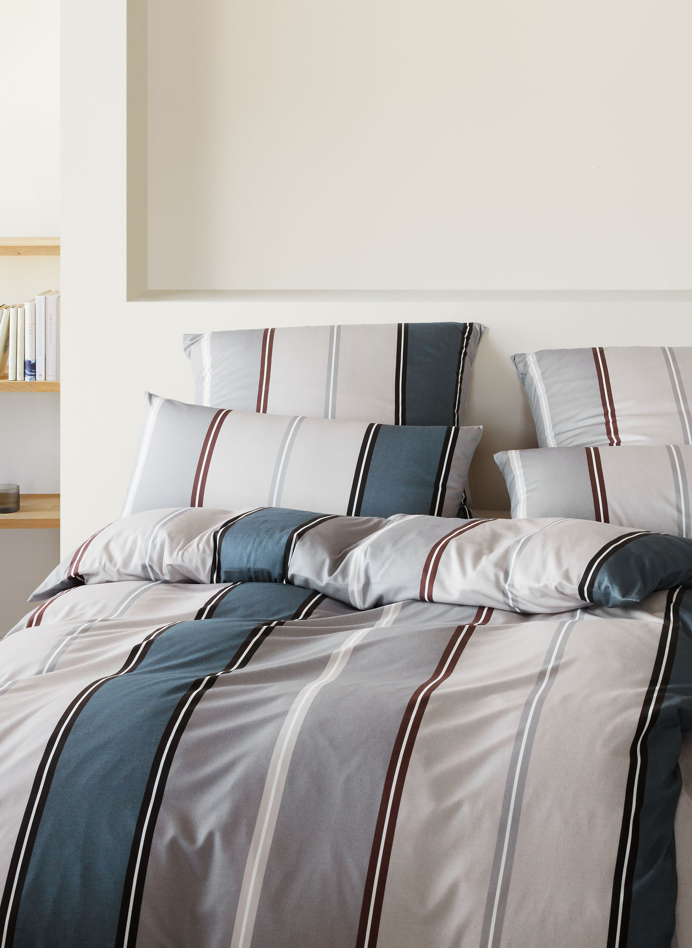elegante Bettwäsche QUEENS: BRAUN / CREME / BLAU