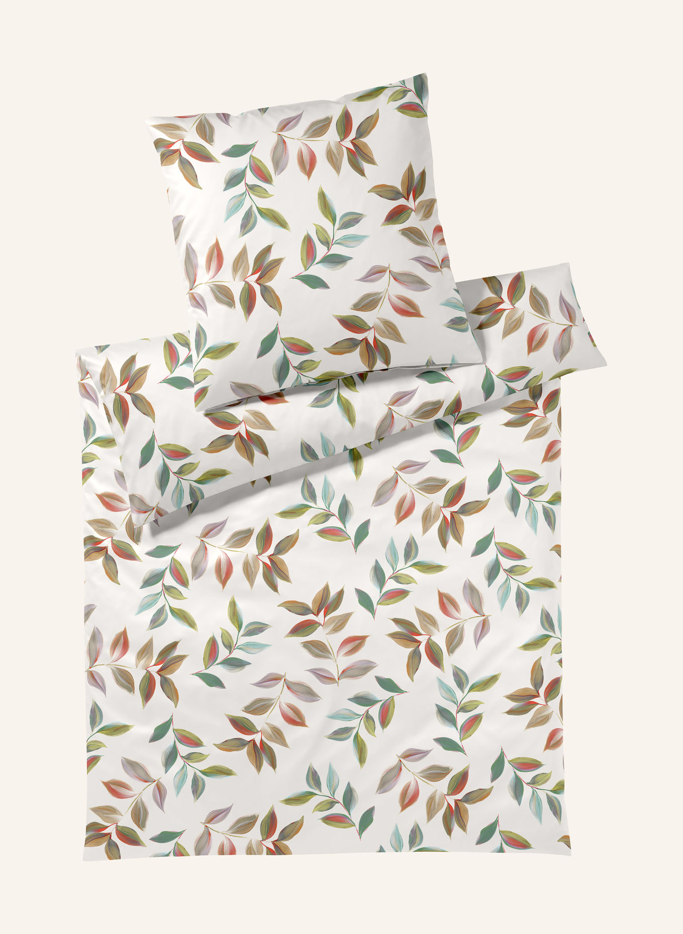 elegante Bettwäsche WAVE: CREME / HELLROT / GRÜN