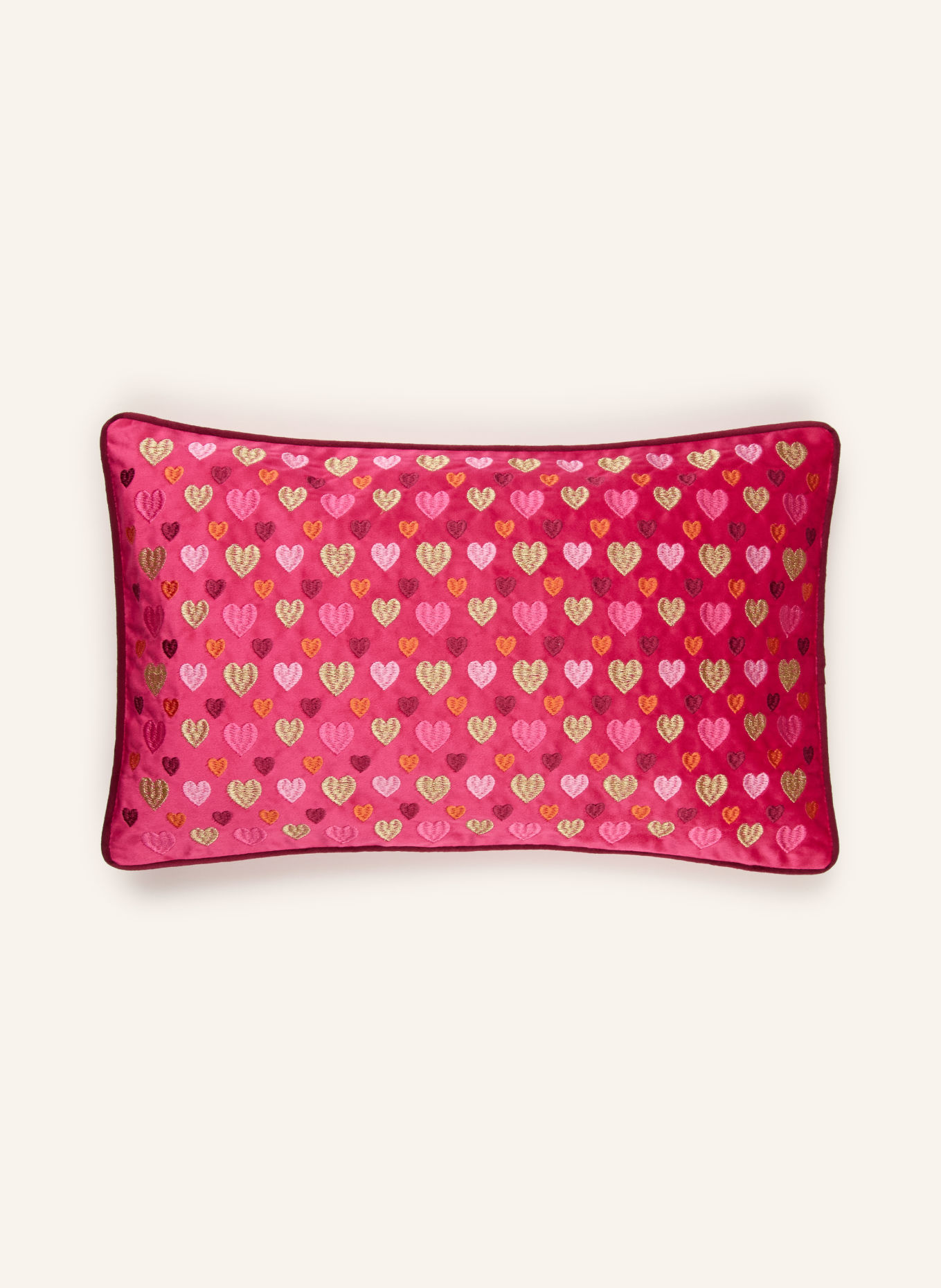 PAD Sierkussenhoes HEARTS van fluweel: ROZE / GOUD / ORANJE