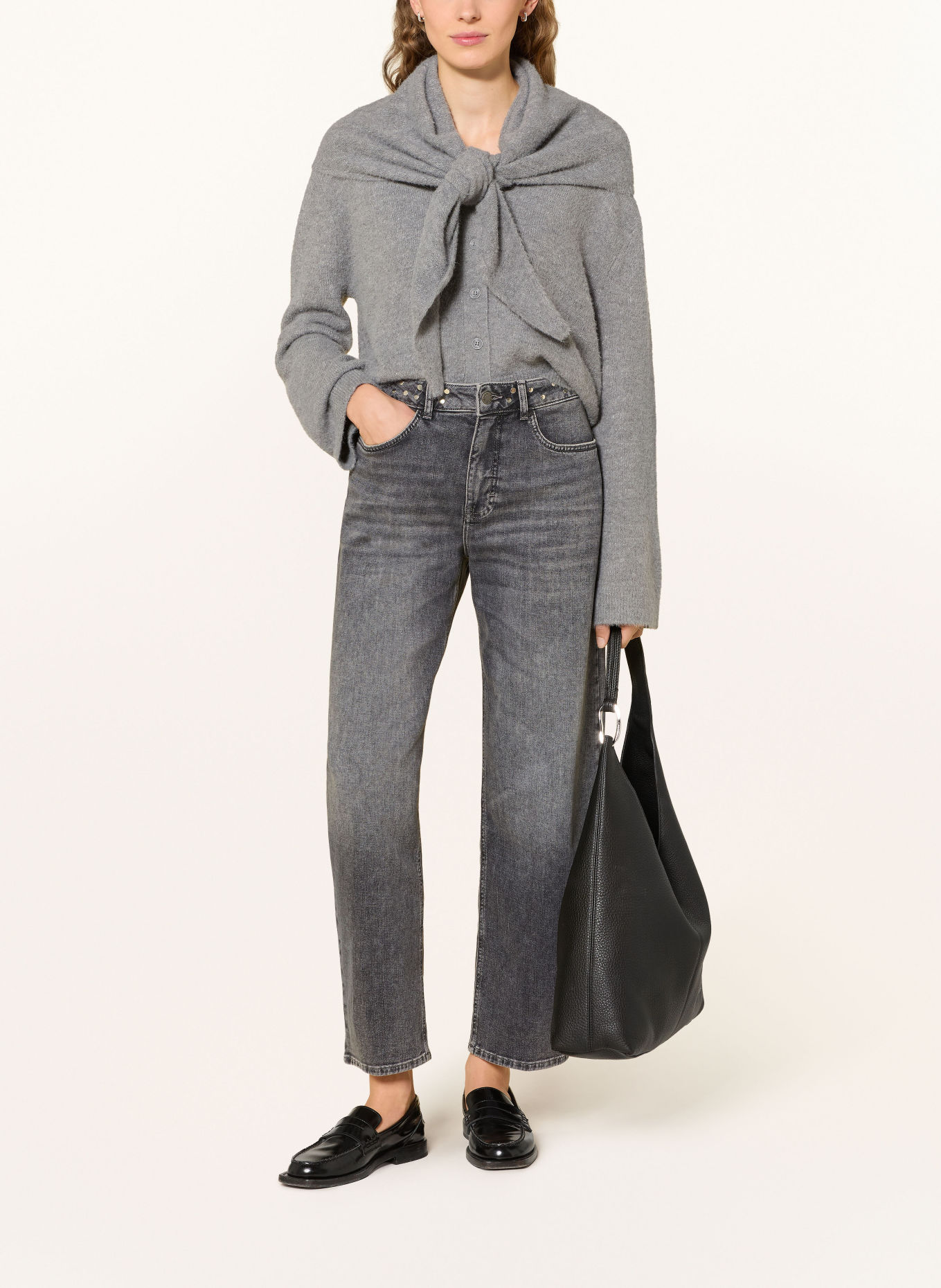OPUS PANTS Barrel jeans MARI CLEAR met studs: 70387 mid grey