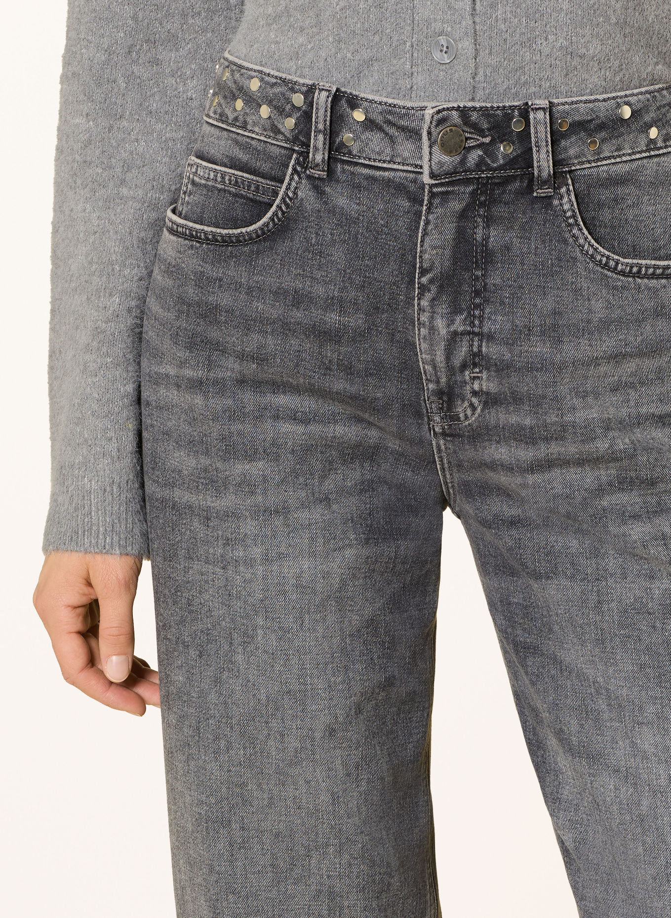 OPUS PANTS Barrel jeans MARI CLEAR met studs: 70387 mid grey