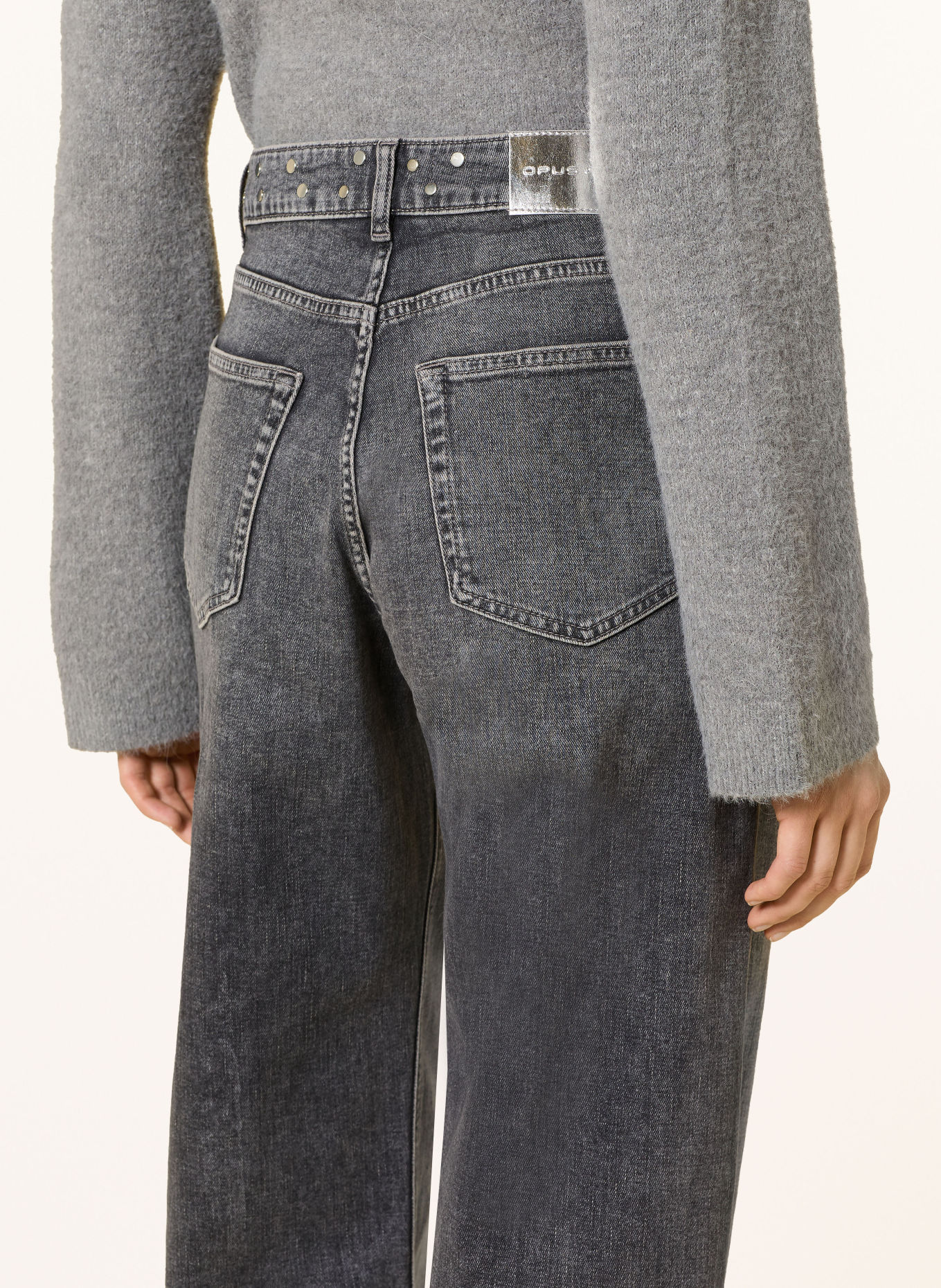 OPUS PANTS Barrel jeans MARI CLEAR met studs: 70387 mid grey