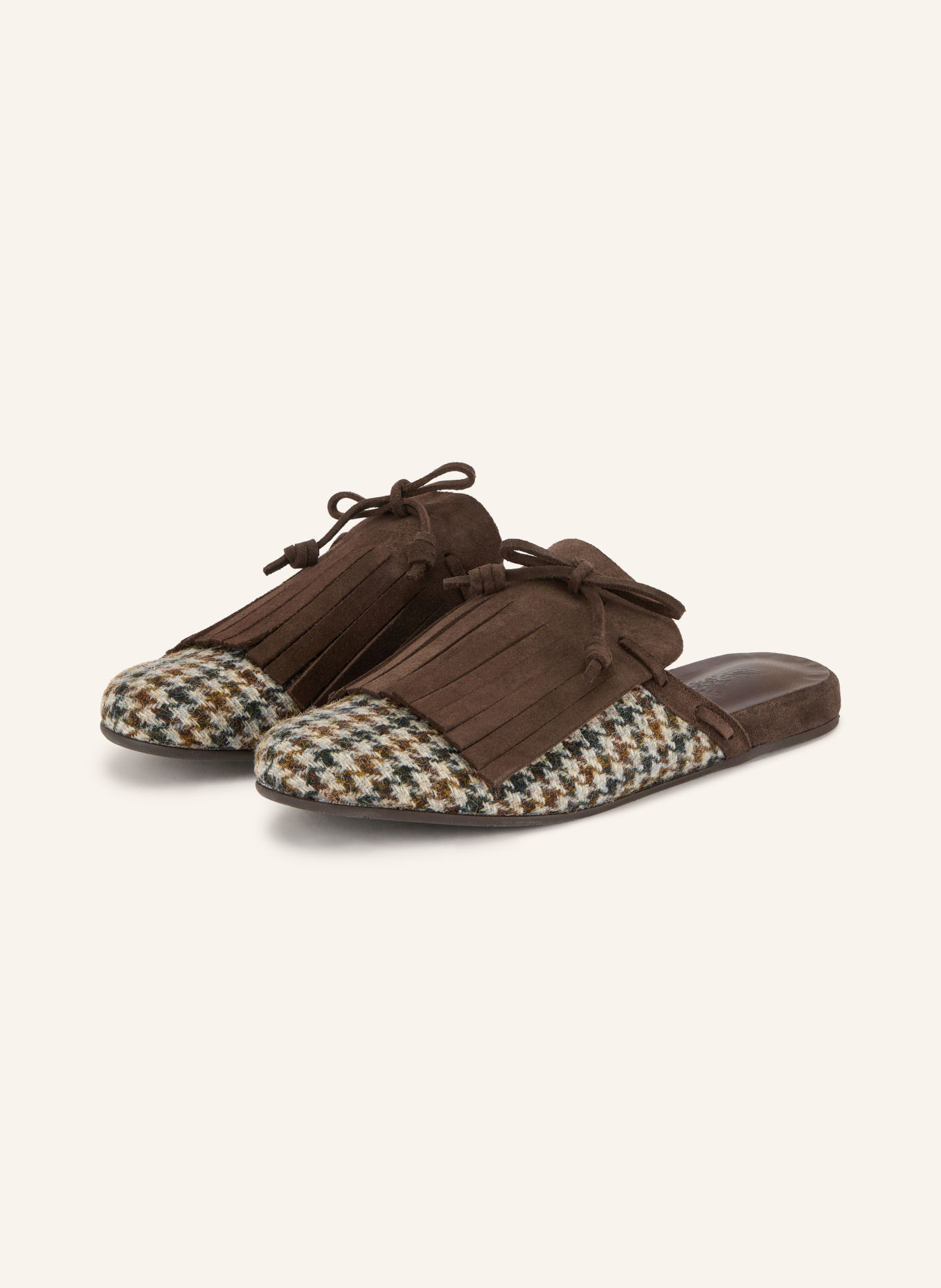 ANCIENT GREEK SANDALS Muiltjes THELMA FRINGE: MARRON FONCÉ / CRÈME / ZWART