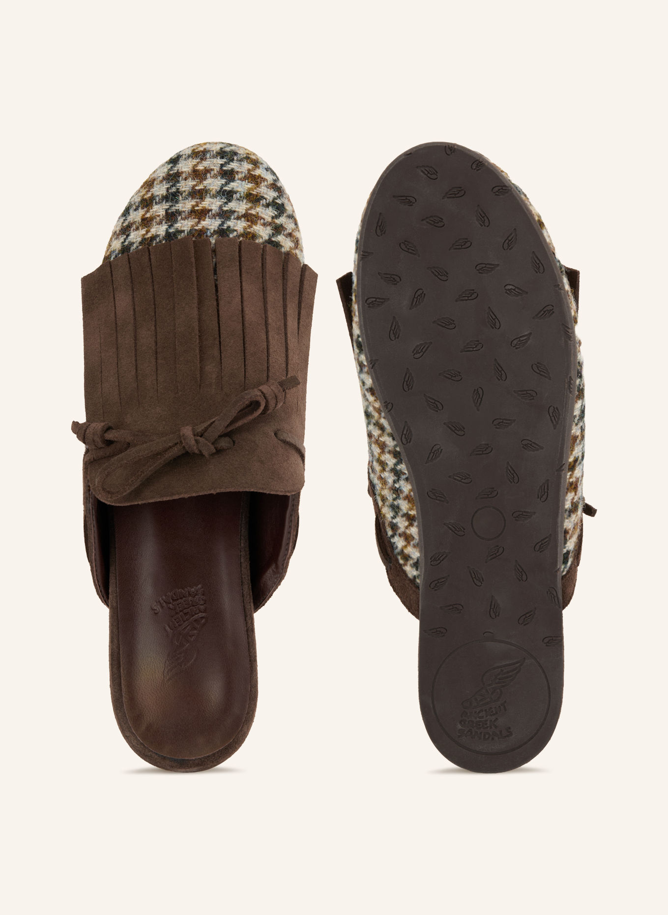ANCIENT GREEK SANDALS Muiltjes THELMA FRINGE: MARRON FONCÉ / CRÈME / ZWART
