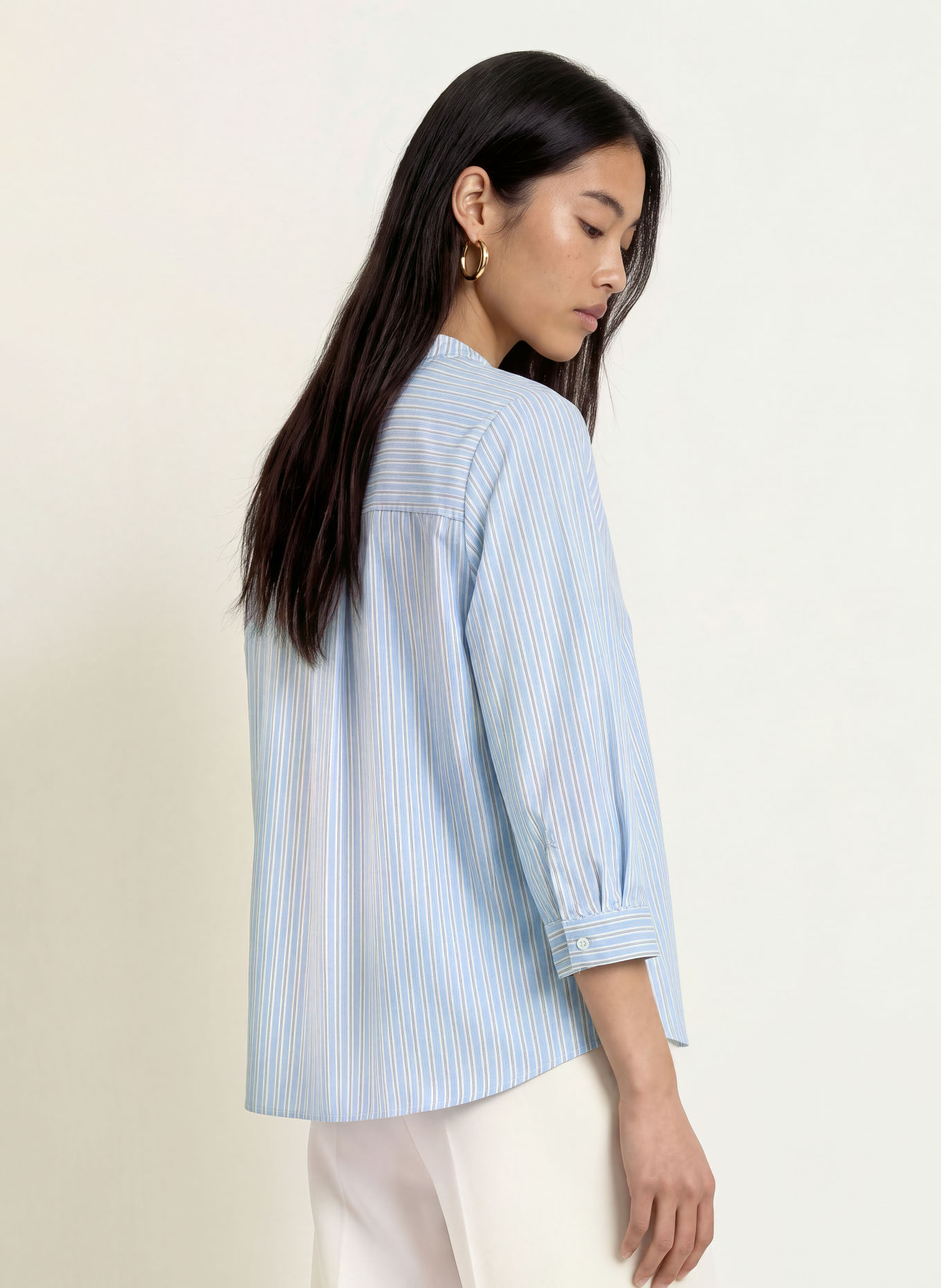 MORE & MORE Blouseshirt met 3/4-mouwen: LICHTBLAUW / BRUIN / WIT