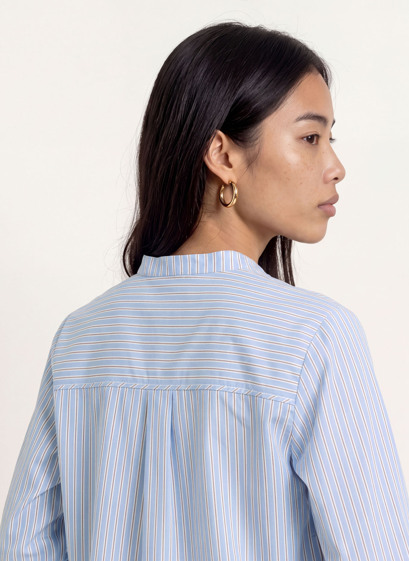 MORE & MORE Blouseshirt met 3/4-mouwen: LICHTBLAUW / BRUIN / WIT