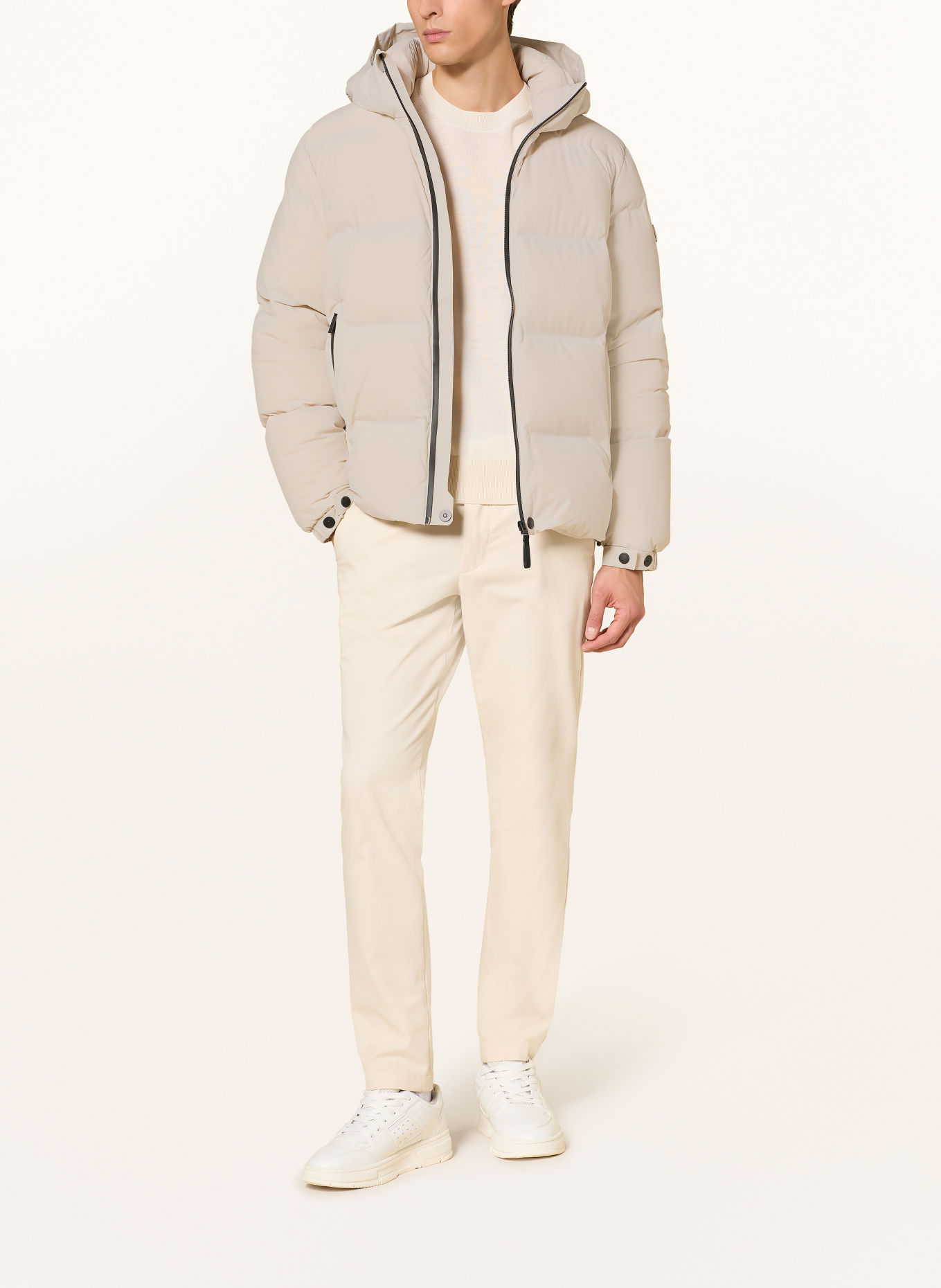 ALPHATAURI ODORU Down Jacket with Detachable Hood: CREAM