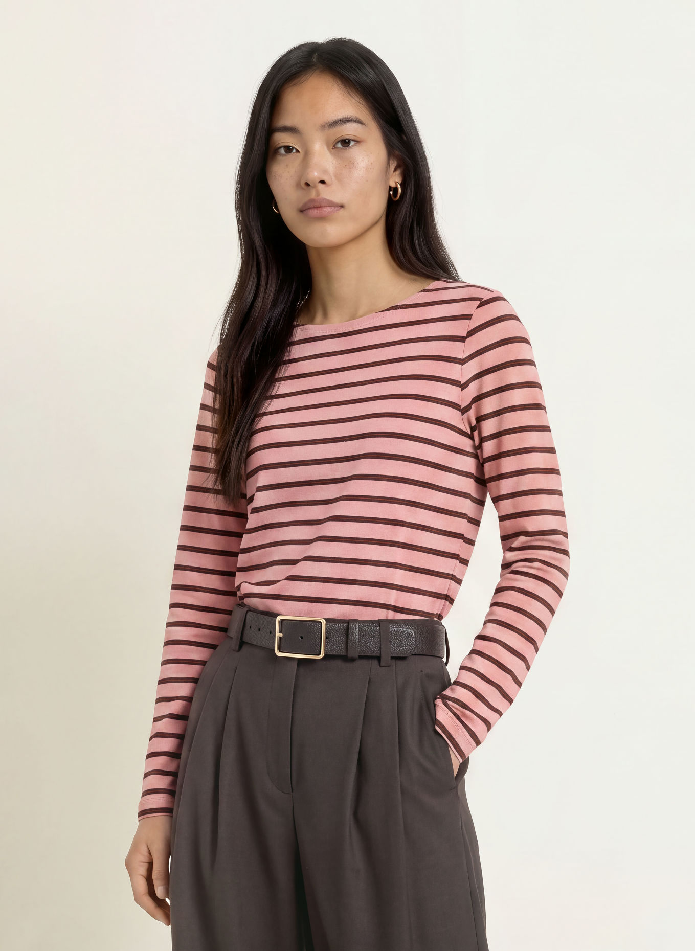 MORE & MORE Longsleeve: VIEUX ROSE / MARRON FONCÉ