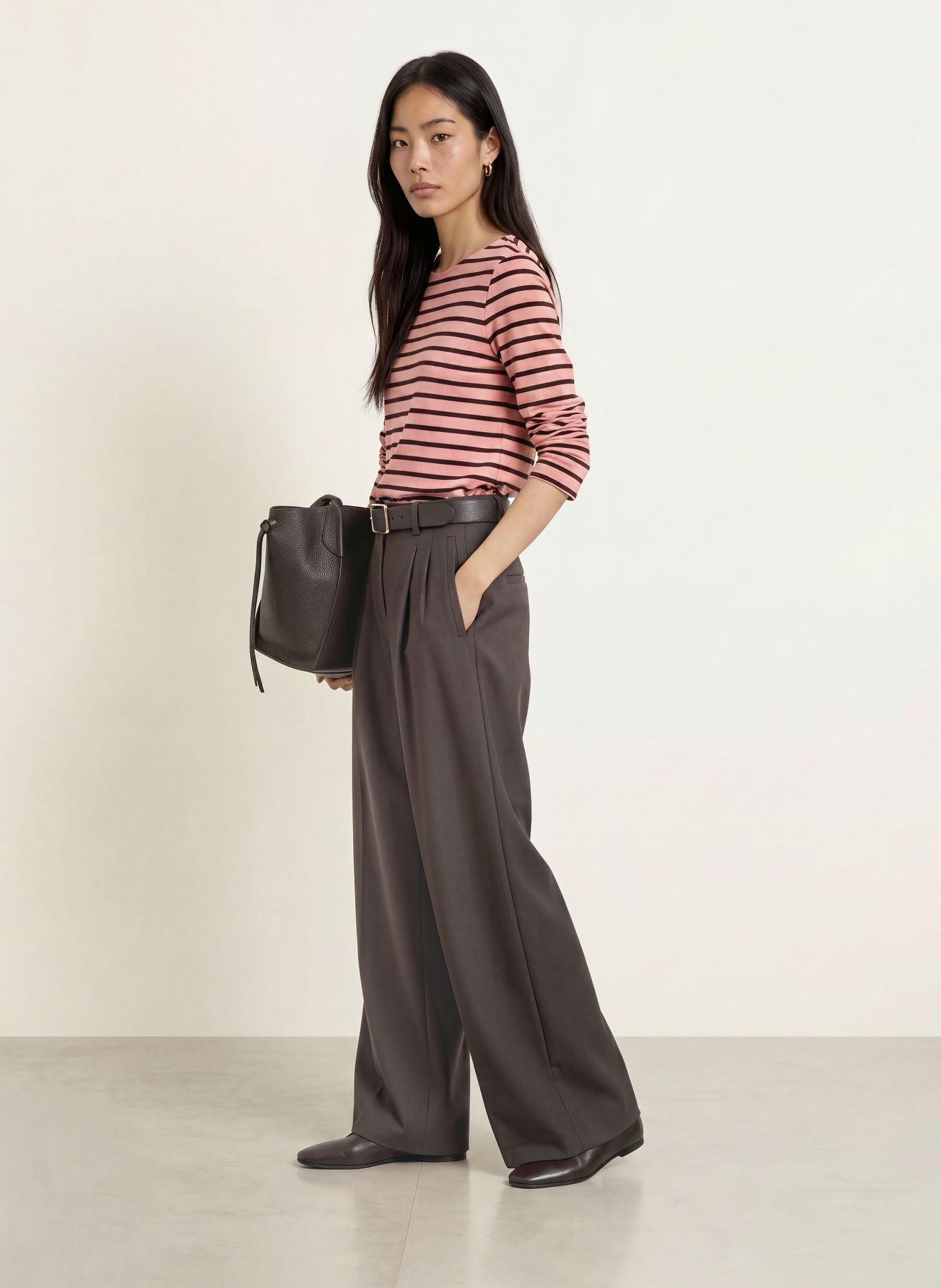 MORE & MORE Longsleeve: VIEUX ROSE / MARRON FONCÉ