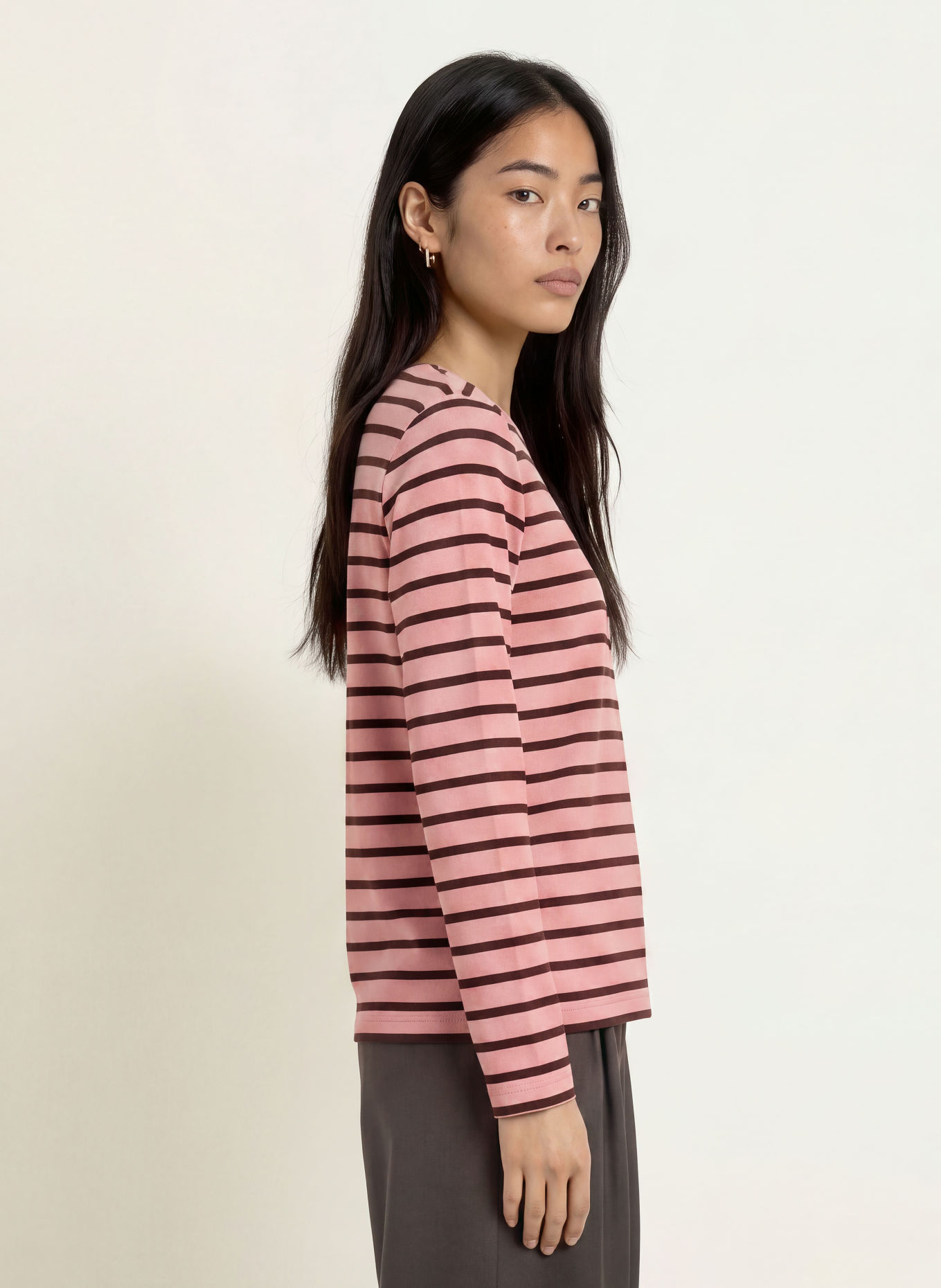 MORE & MORE Longsleeve: VIEUX ROSE / MARRON FONCÉ