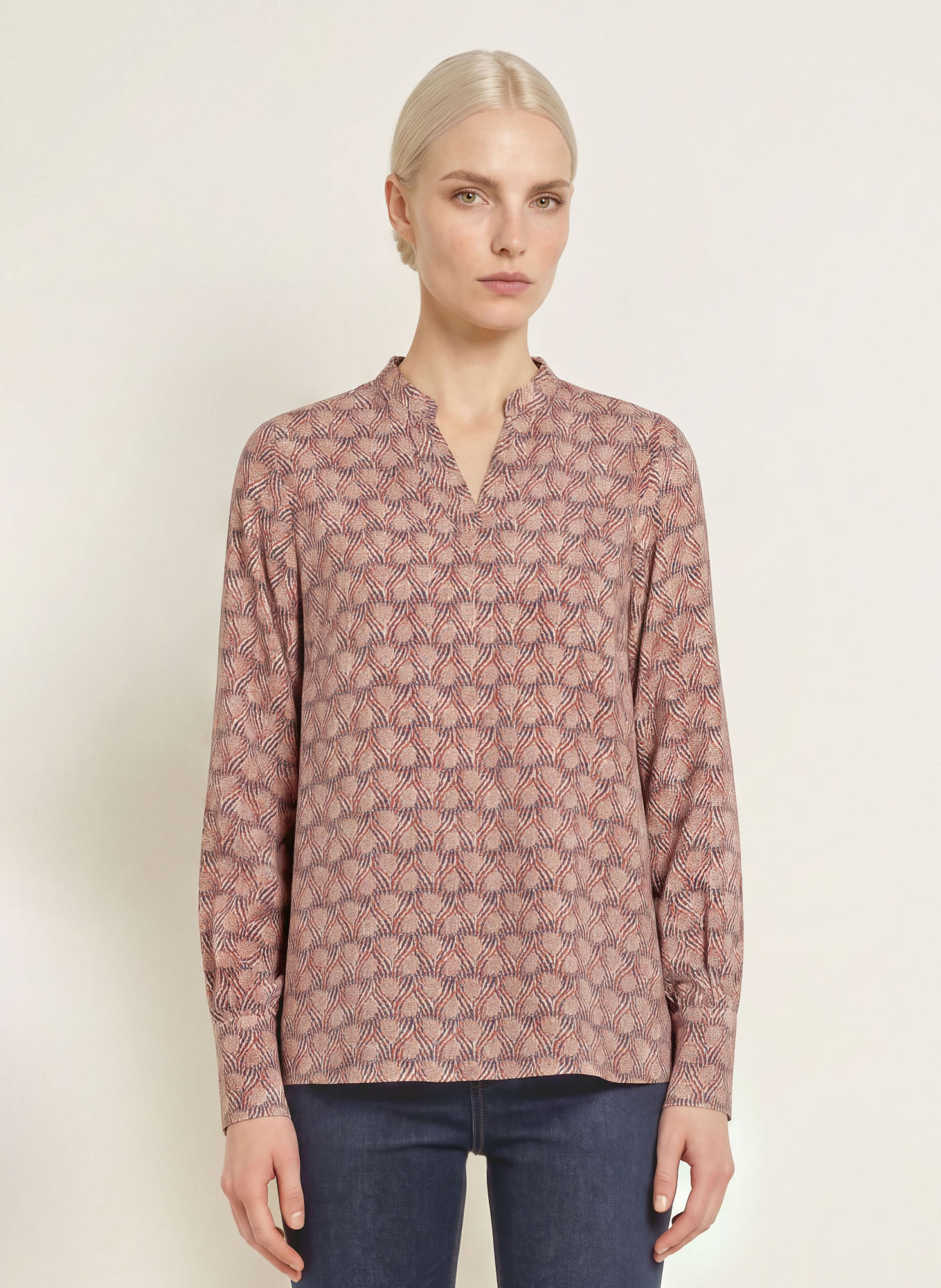 MORE & MORE Blusenshirt: ROSÉ / DUNKELBRAUN / BEIGE