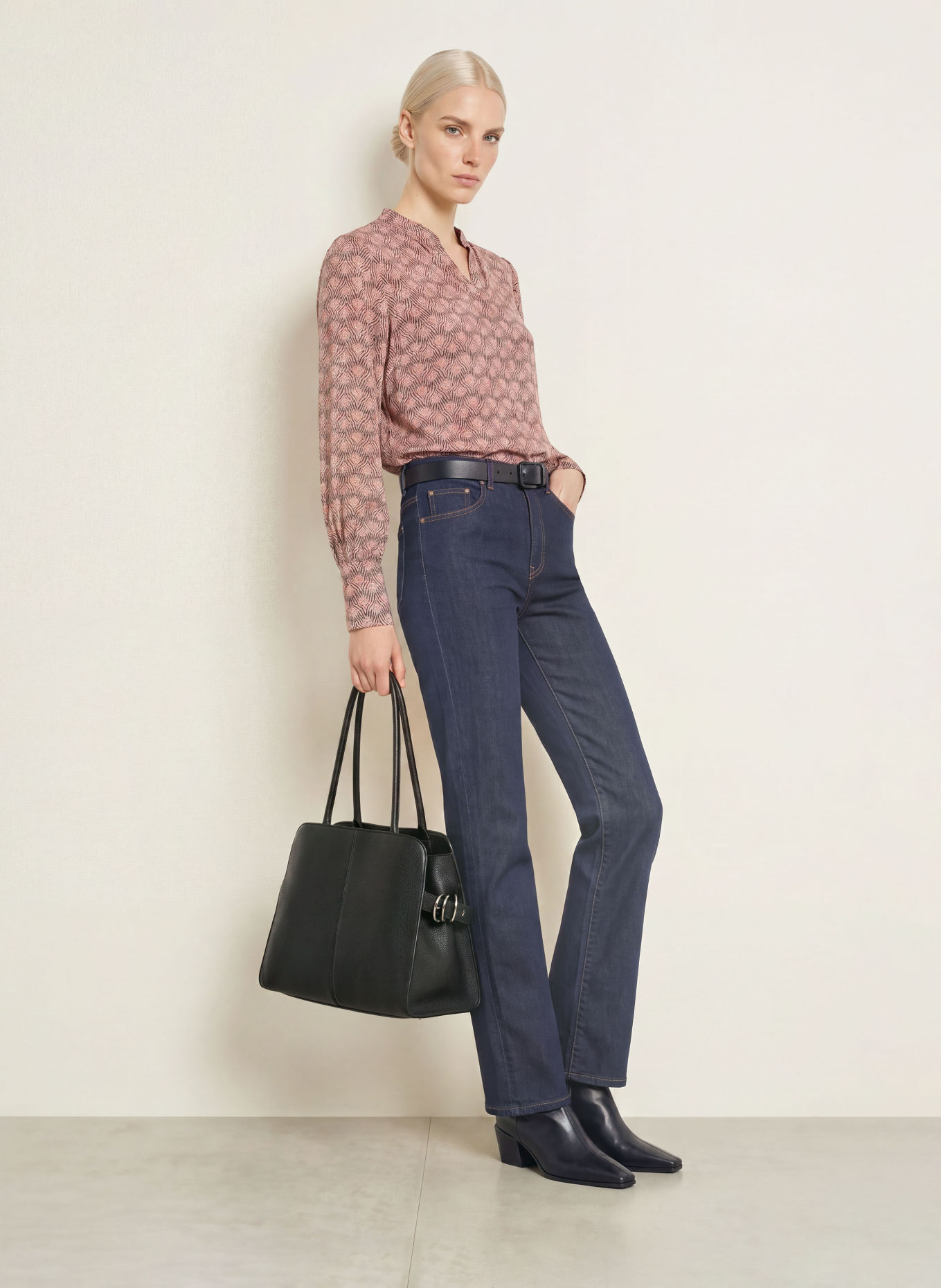 MORE & MORE Blusenshirt: ROSÉ / DUNKELBRAUN / BEIGE