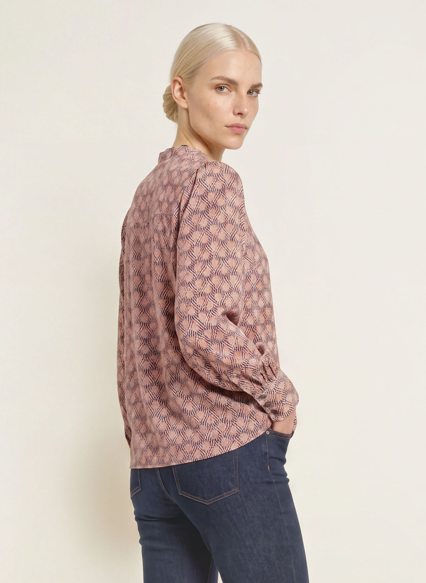 MORE & MORE Blusenshirt: ROSÉ / DUNKELBRAUN / BEIGE