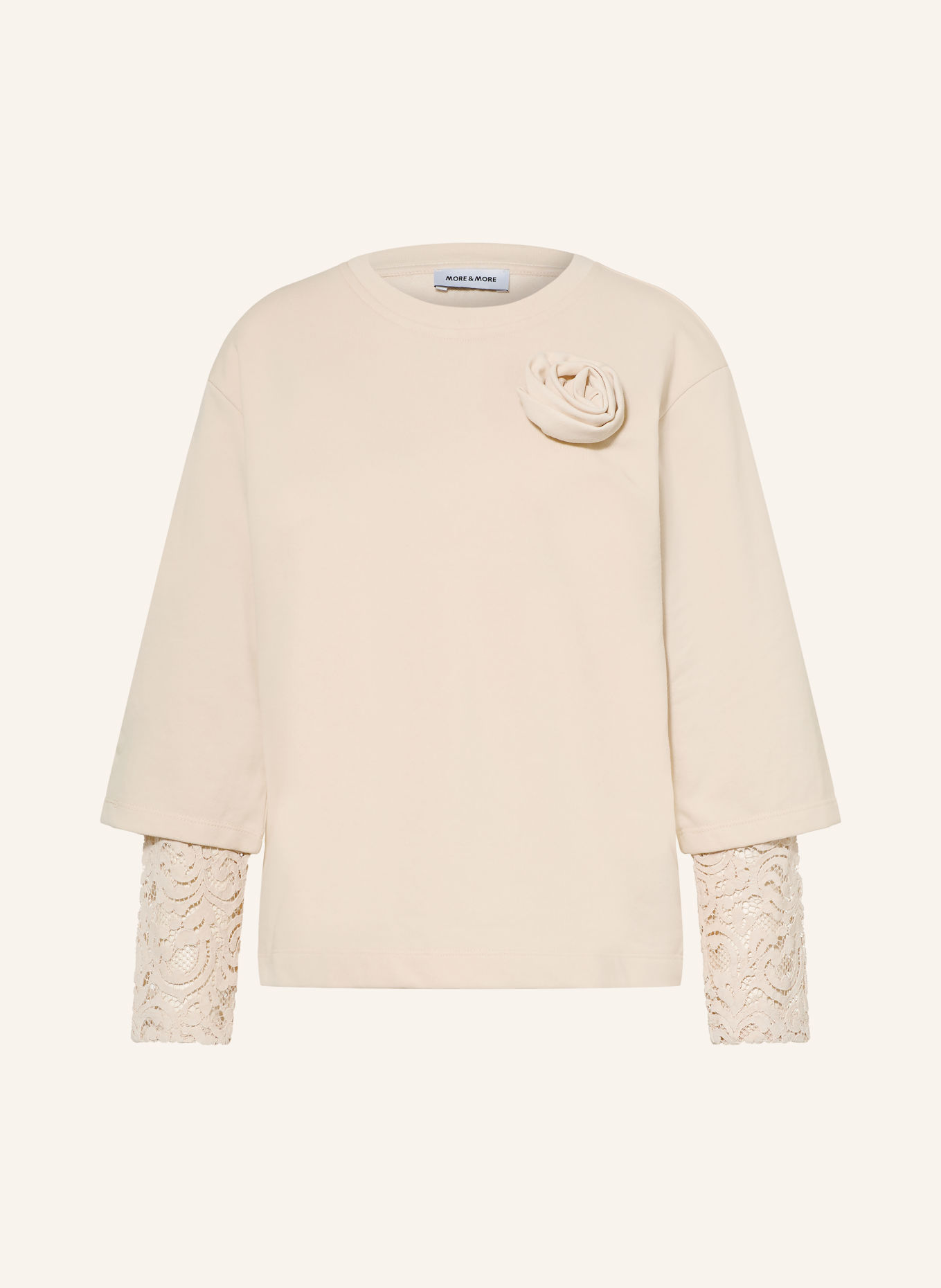 MORE & MORE Sweatshirt with lace: BEIGE