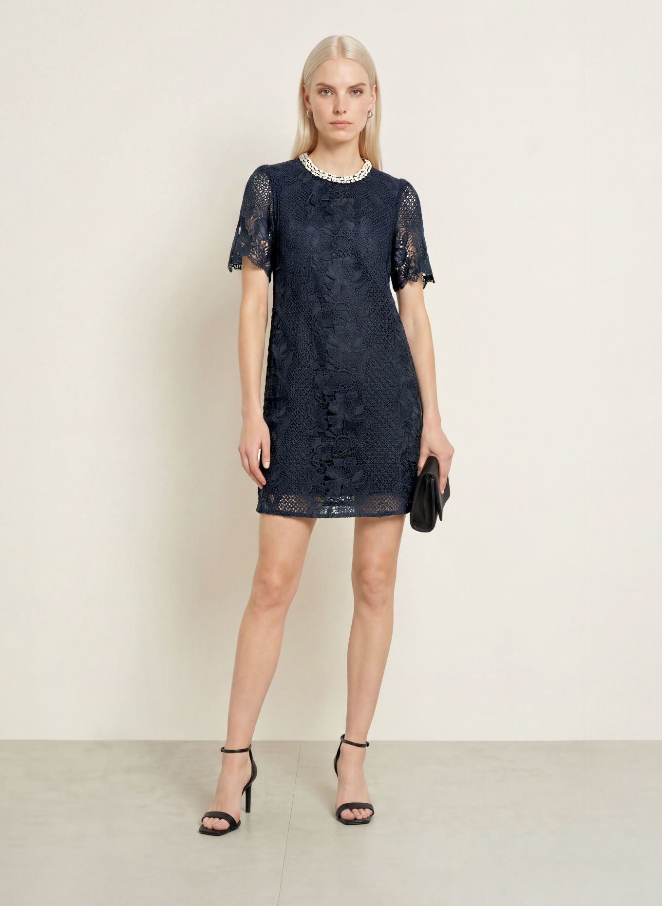 Phase Eight Kanten jurk ELOISE met siersteentjes: DONKERBLAUW / WITGOUD