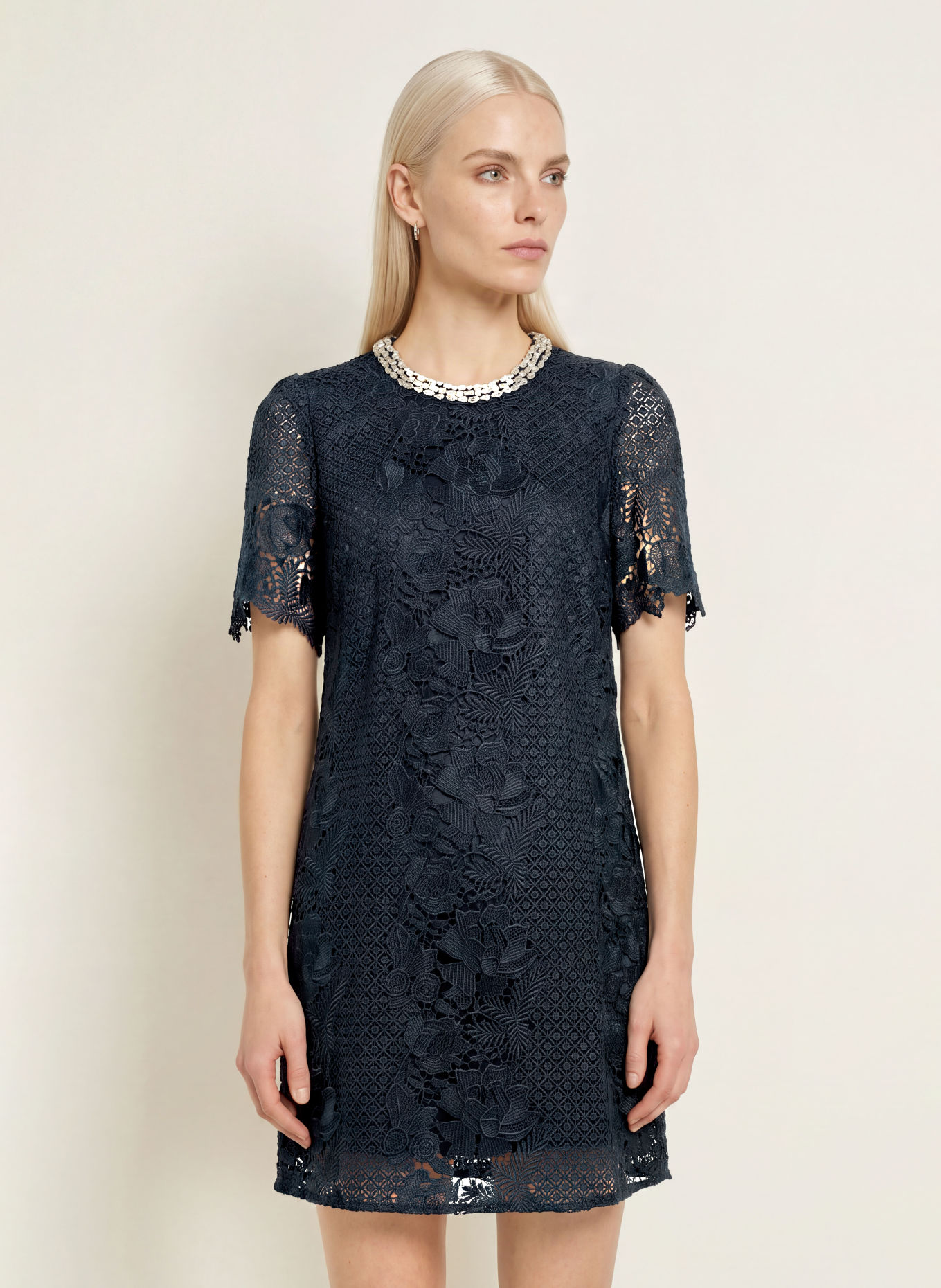 Phase Eight Kanten jurk ELOISE met siersteentjes: DONKERBLAUW / WITGOUD