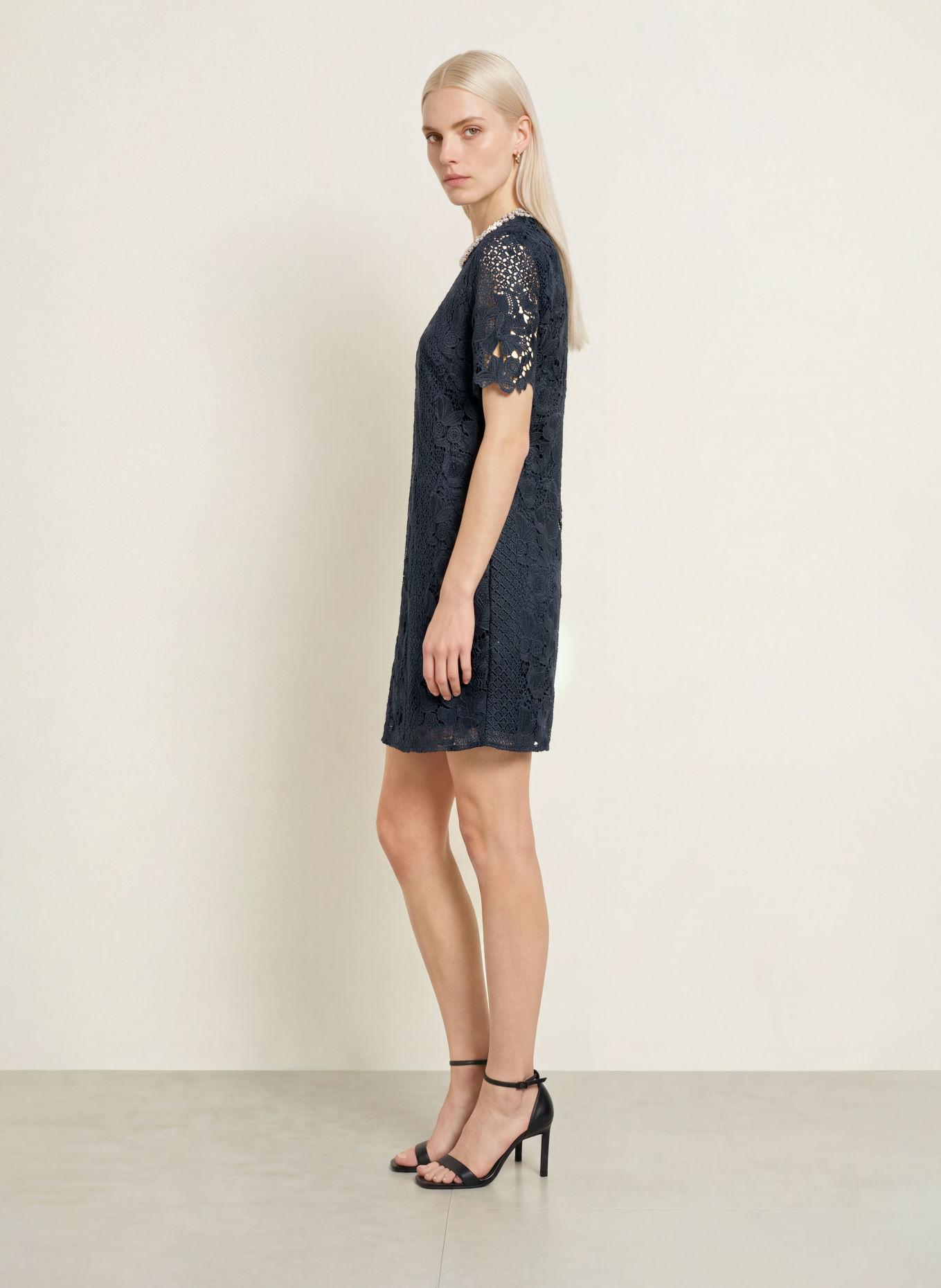 Phase Eight Kanten jurk ELOISE met siersteentjes: DONKERBLAUW / WITGOUD