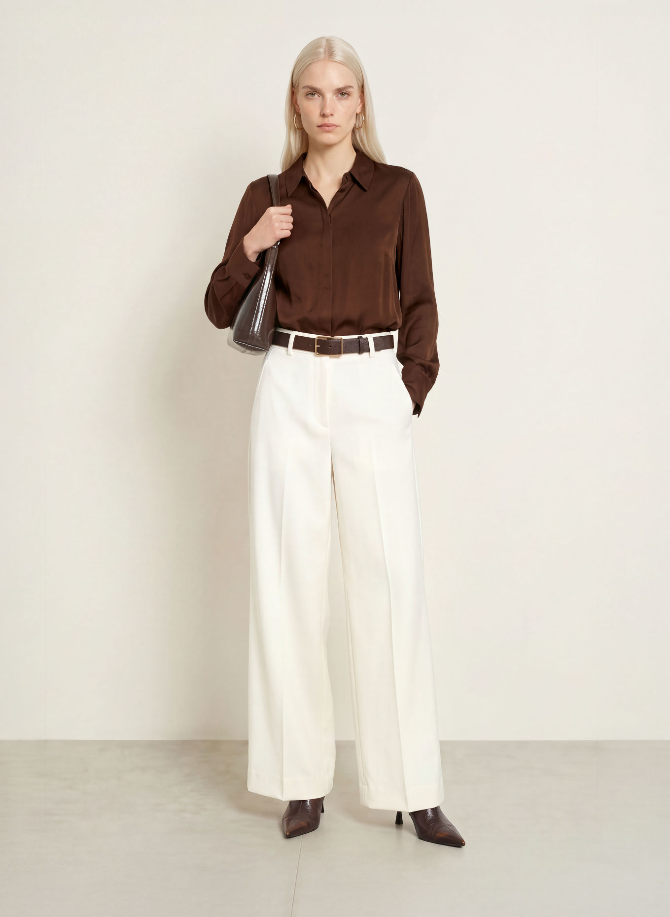 Phase Eight Satijn-overhemdblouse NOVIE: MARRON FONCÉ