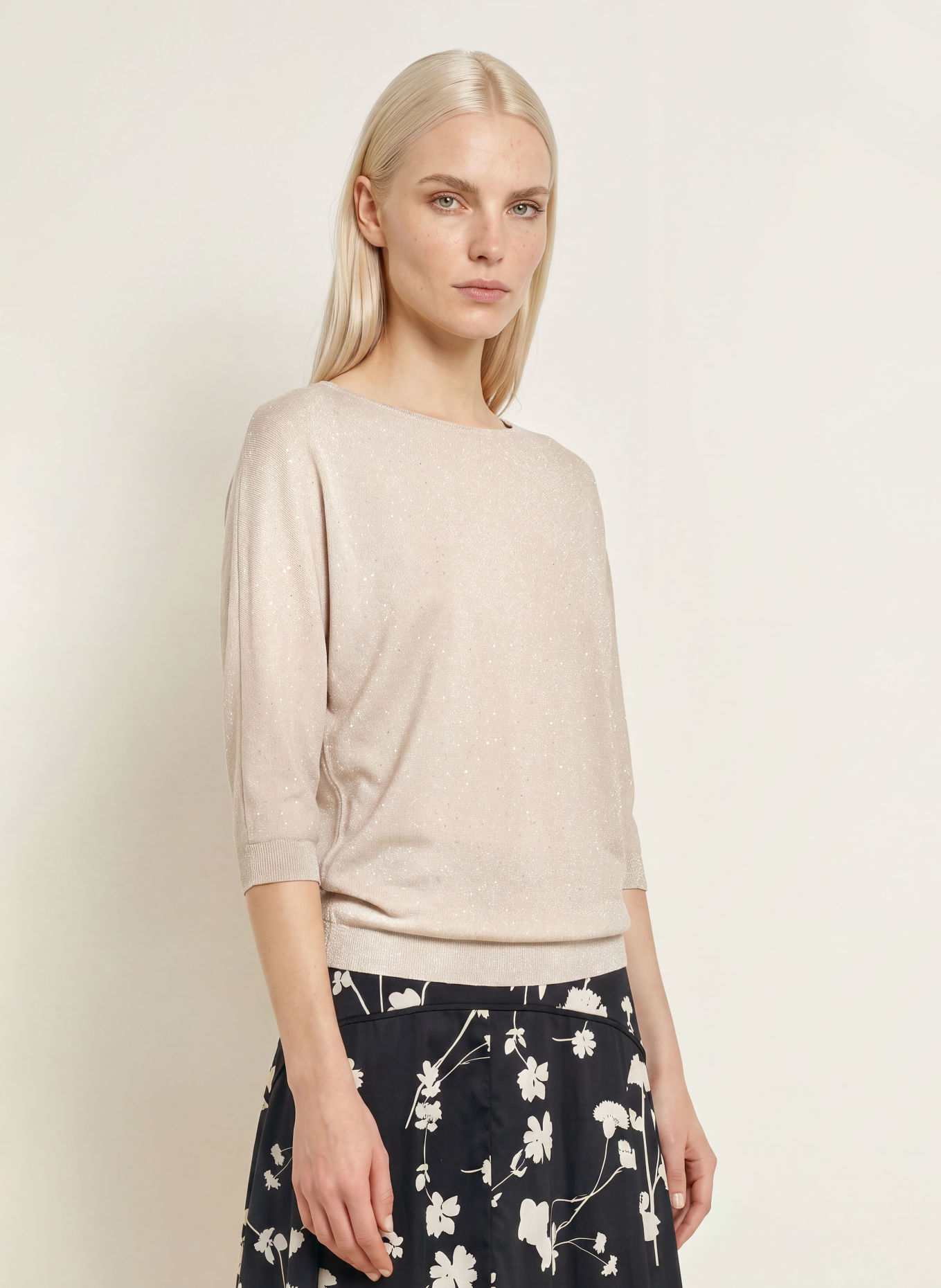 Phase Eight Strickshirt CRISTINE mit 3/4-Arm und Glitzergarn: WEISSGOLD