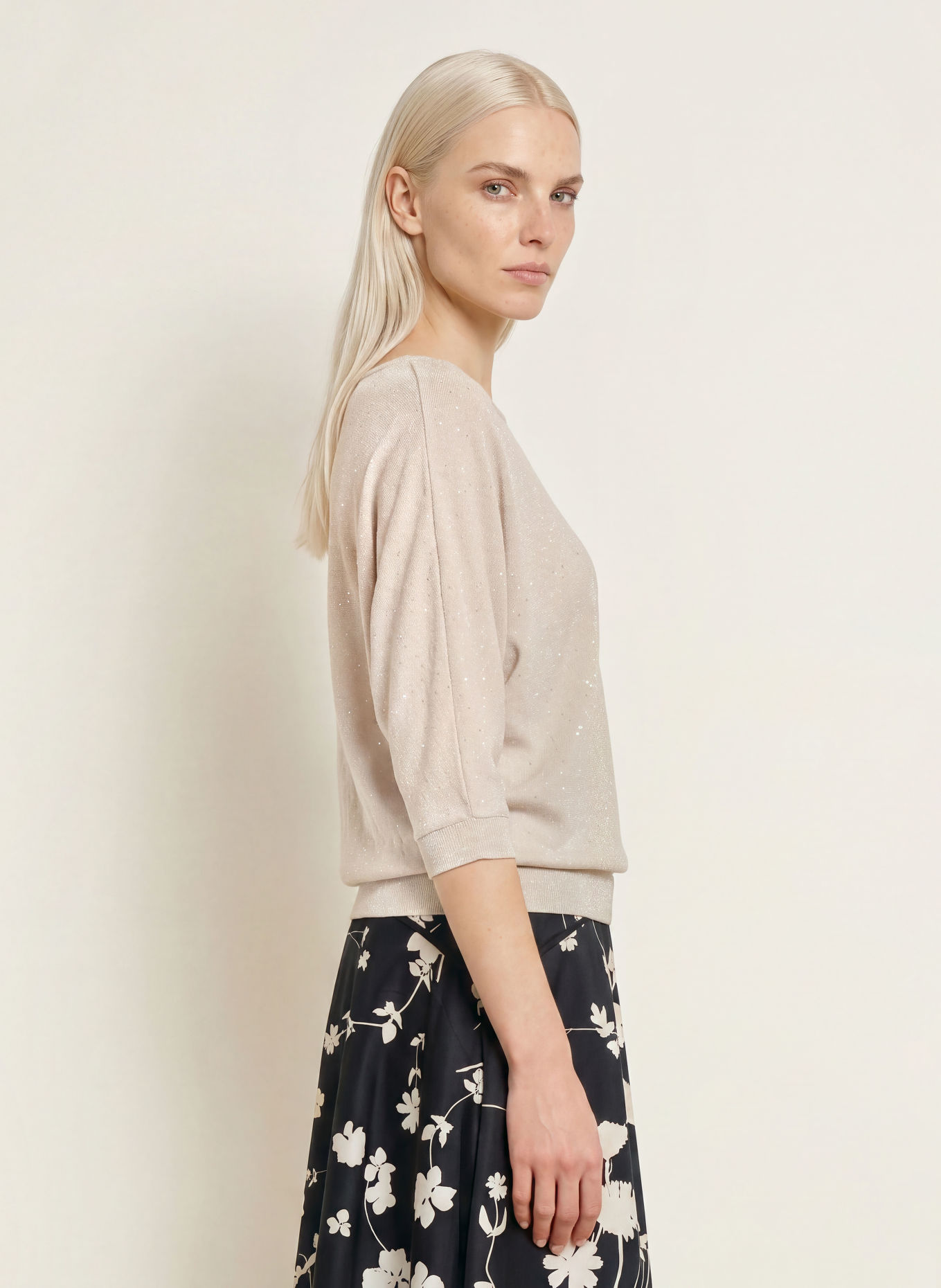 Phase Eight Strickshirt CRISTINE mit 3/4-Arm und Glitzergarn: WEISSGOLD