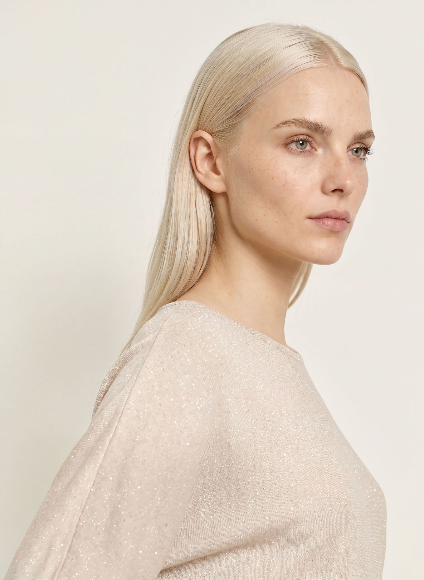 Phase Eight Strickshirt CRISTINE mit 3/4-Arm und Glitzergarn: WEISSGOLD