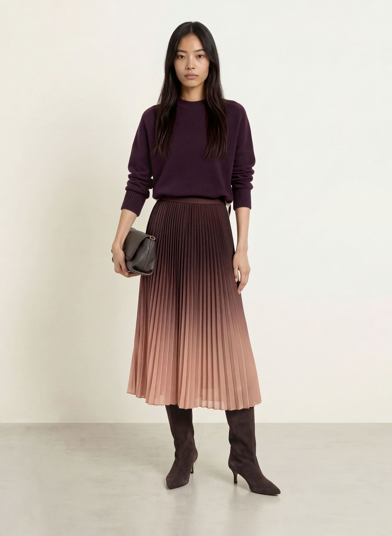 Phase Eight Plooirok TALLULAH: MARRON FONCÉ / CAMEL / BRUIN
