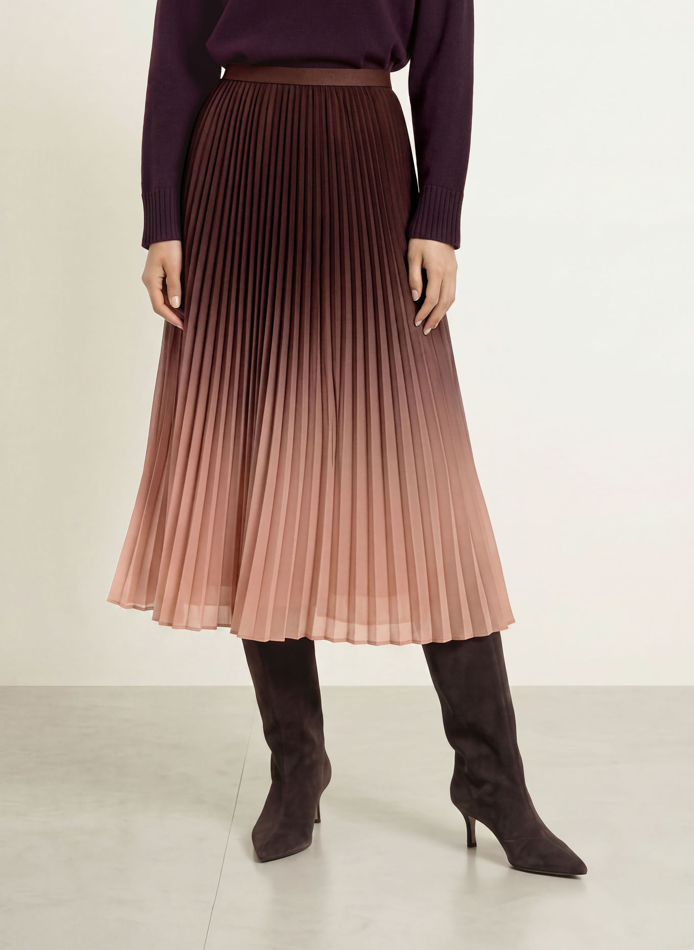 Phase Eight Plooirok TALLULAH: MARRON FONCÉ / CAMEL / BRUIN