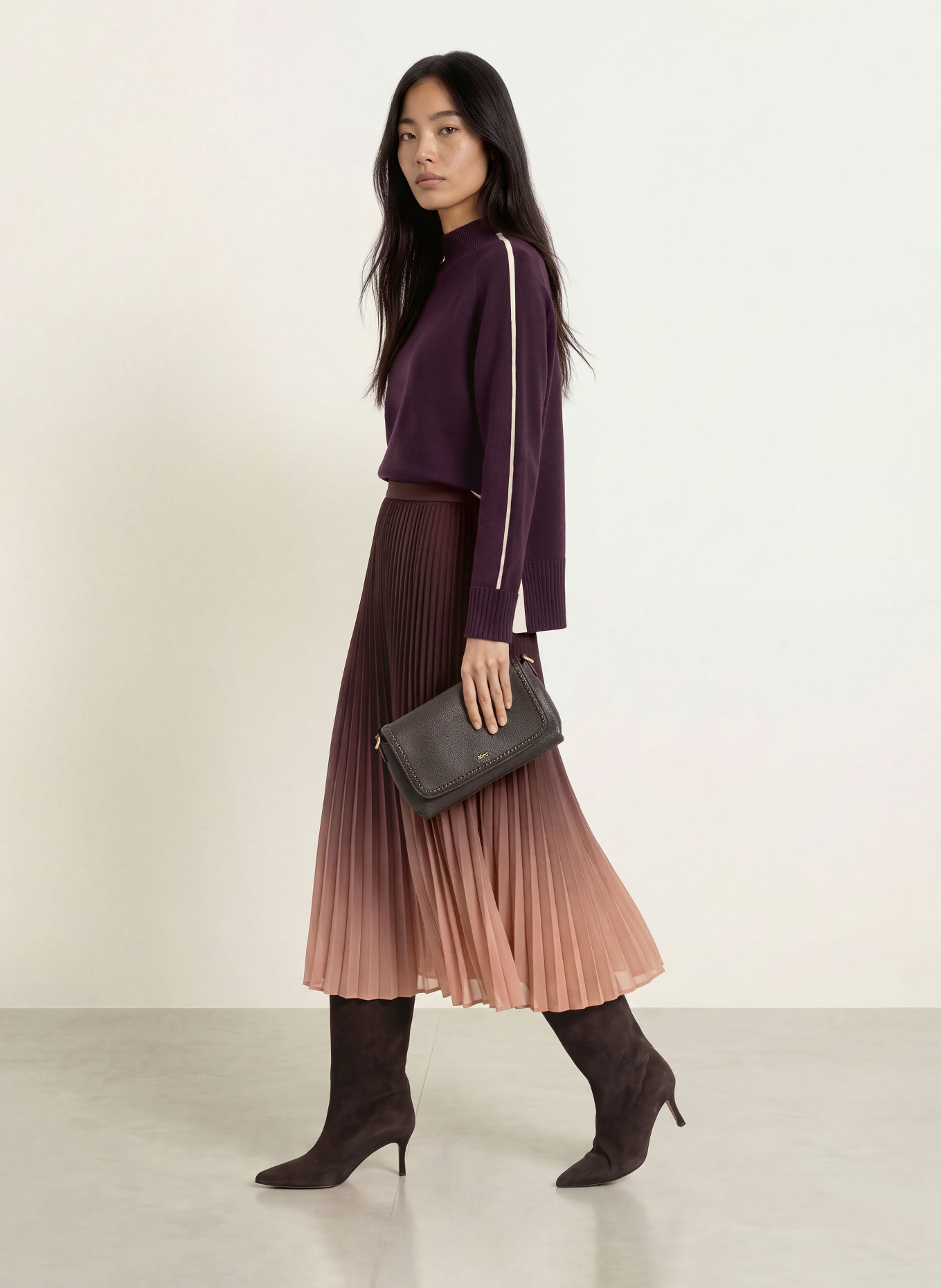 Phase Eight Plooirok TALLULAH: MARRON FONCÉ / CAMEL / BRUIN