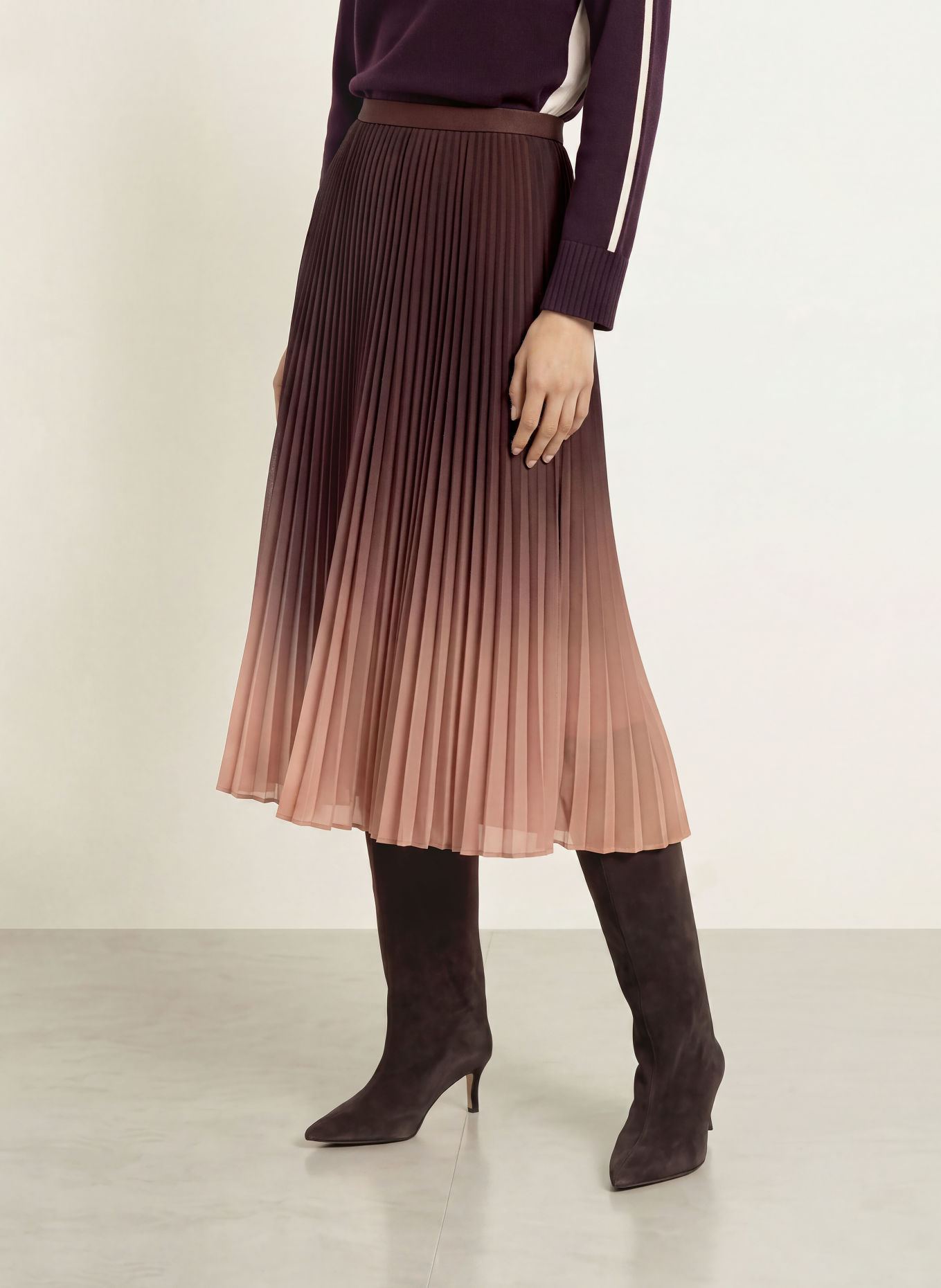 Phase Eight Plooirok TALLULAH: MARRON FONCÉ / CAMEL / BRUIN