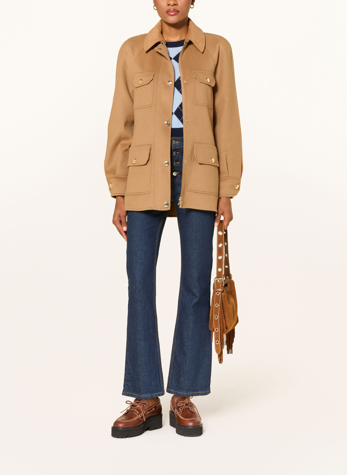 maje Jacke mit abnehmbarem Kragen: CAMEL