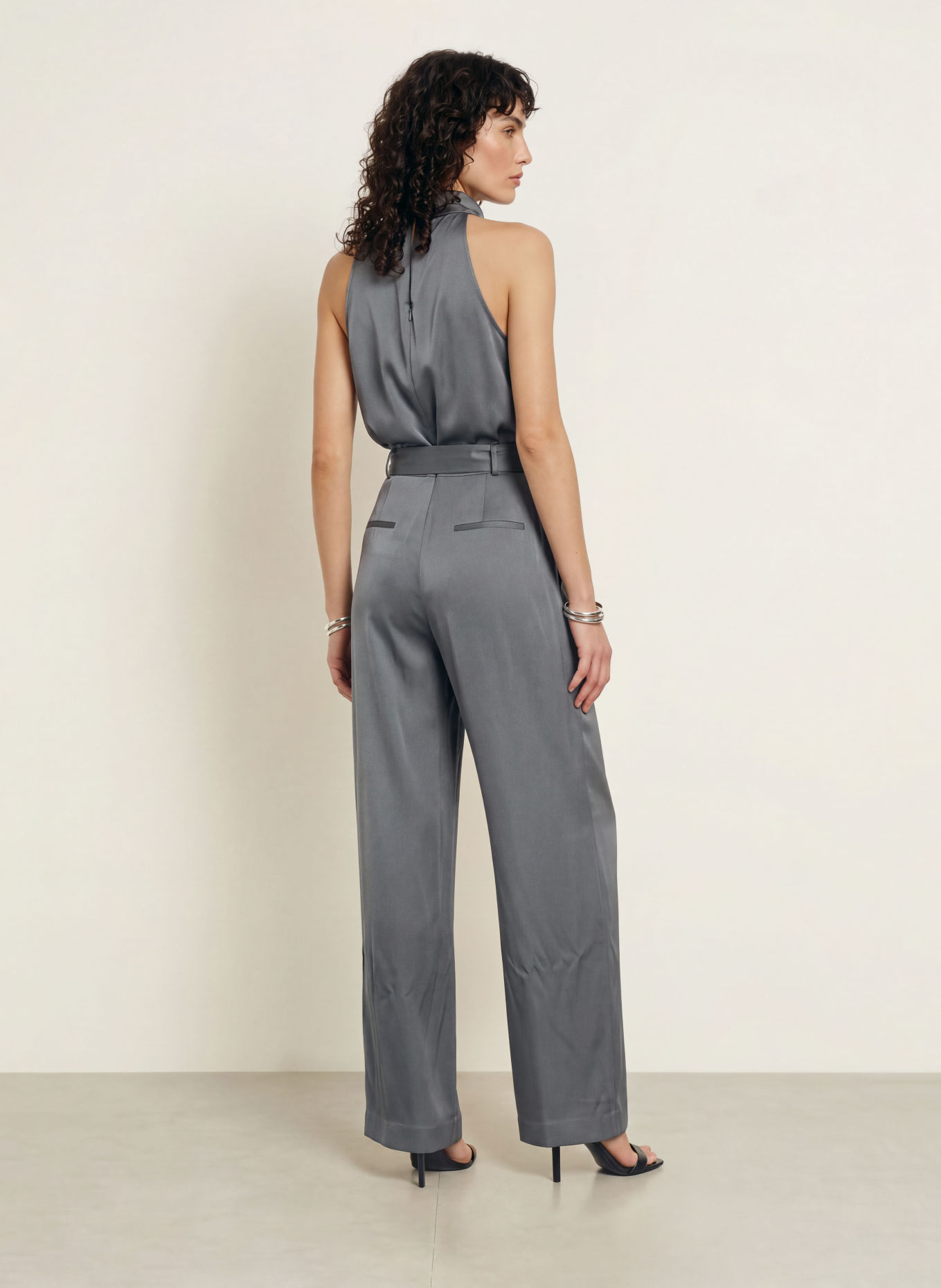 REISS ERICA Satin Jumpsuit: DARK GRAY