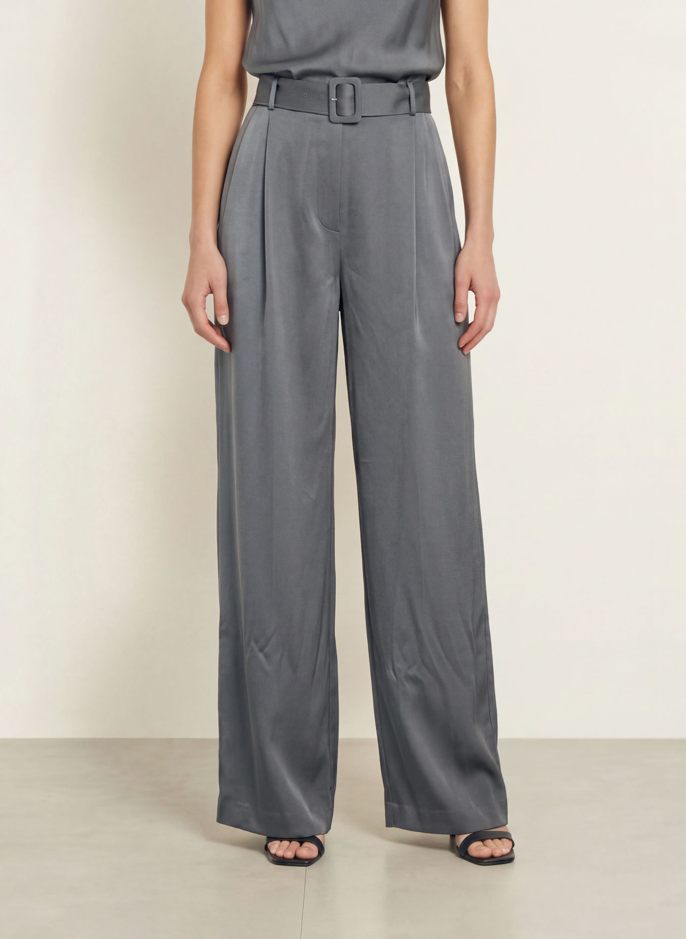REISS ERICA Satin Jumpsuit: DARK GRAY