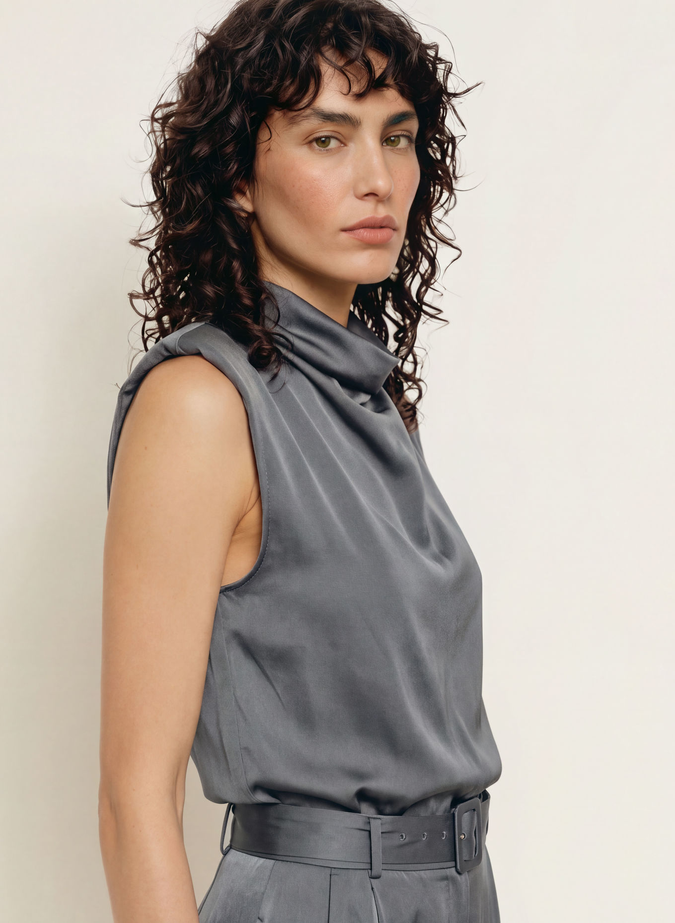 REISS ERICA Satin Jumpsuit: DARK GRAY