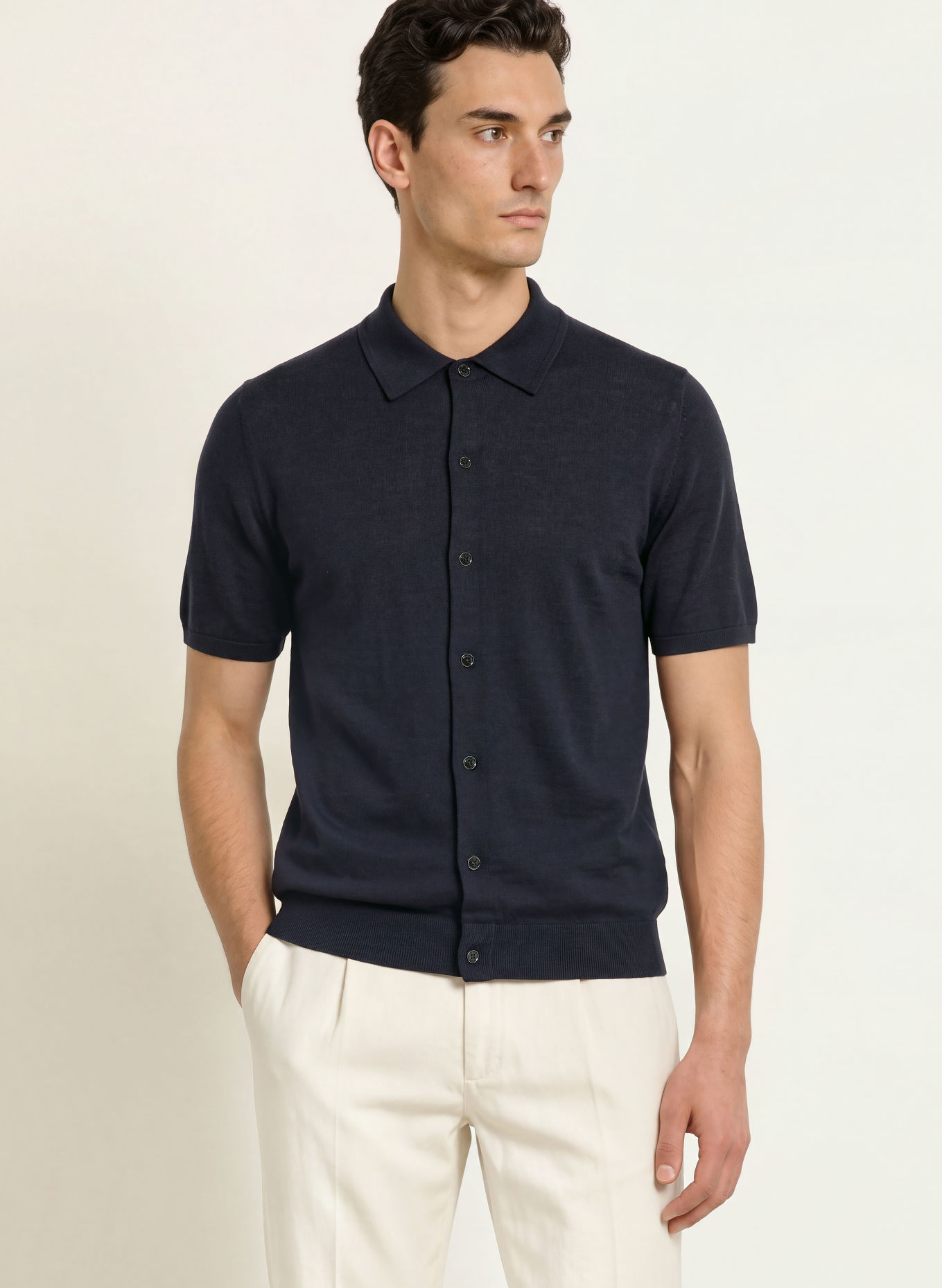 REISS Gebreid overhemd DRAYTON Slim Fit: DONKERBLAUW