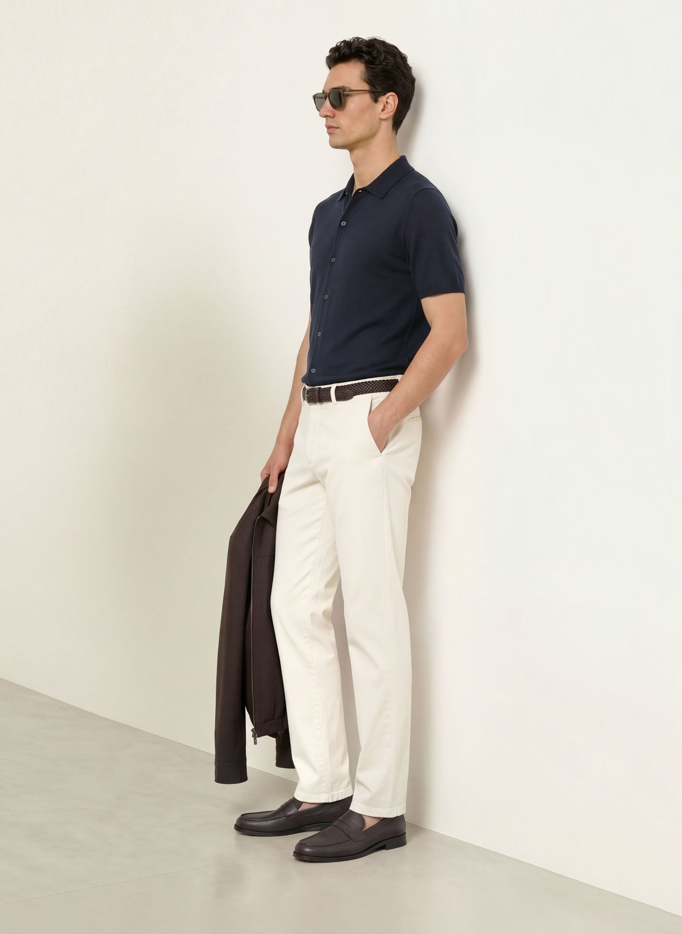 REISS Gebreid overhemd DRAYTON Slim Fit: DONKERBLAUW