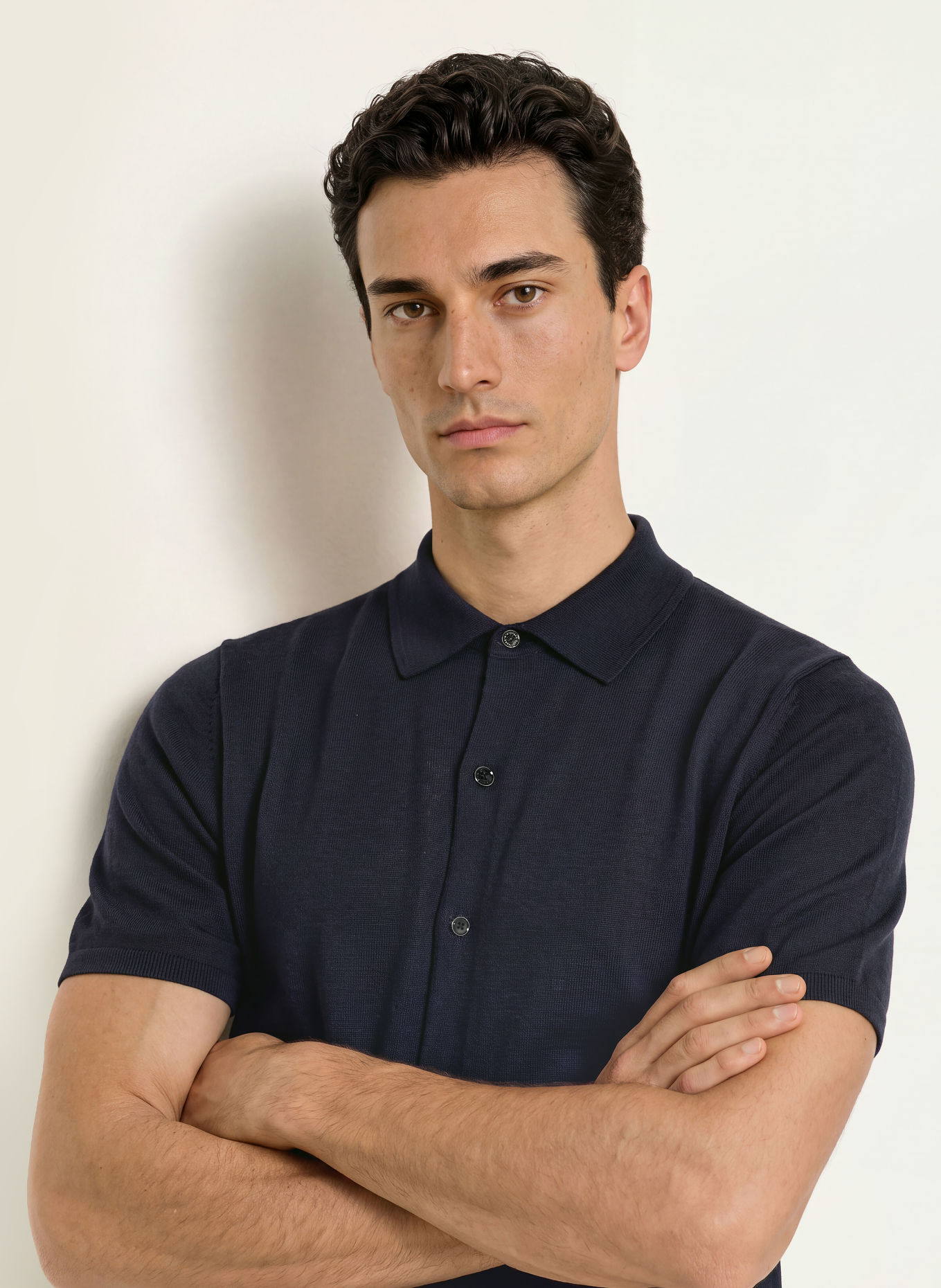 REISS Gebreid overhemd DRAYTON Slim Fit: DONKERBLAUW