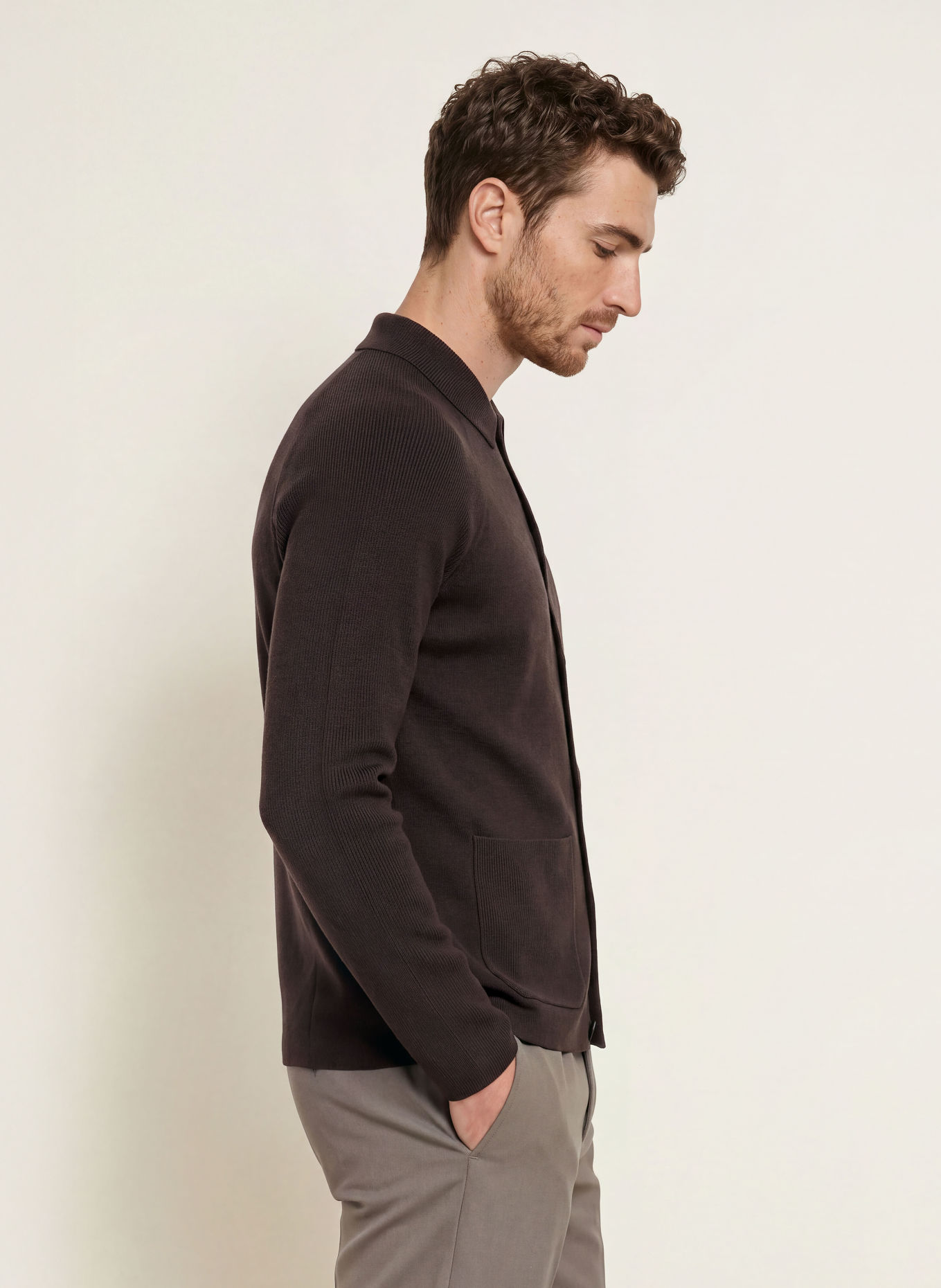 REISS Pletený svetr FITZWILLIAM: TMAVĚ HNĚDÁ