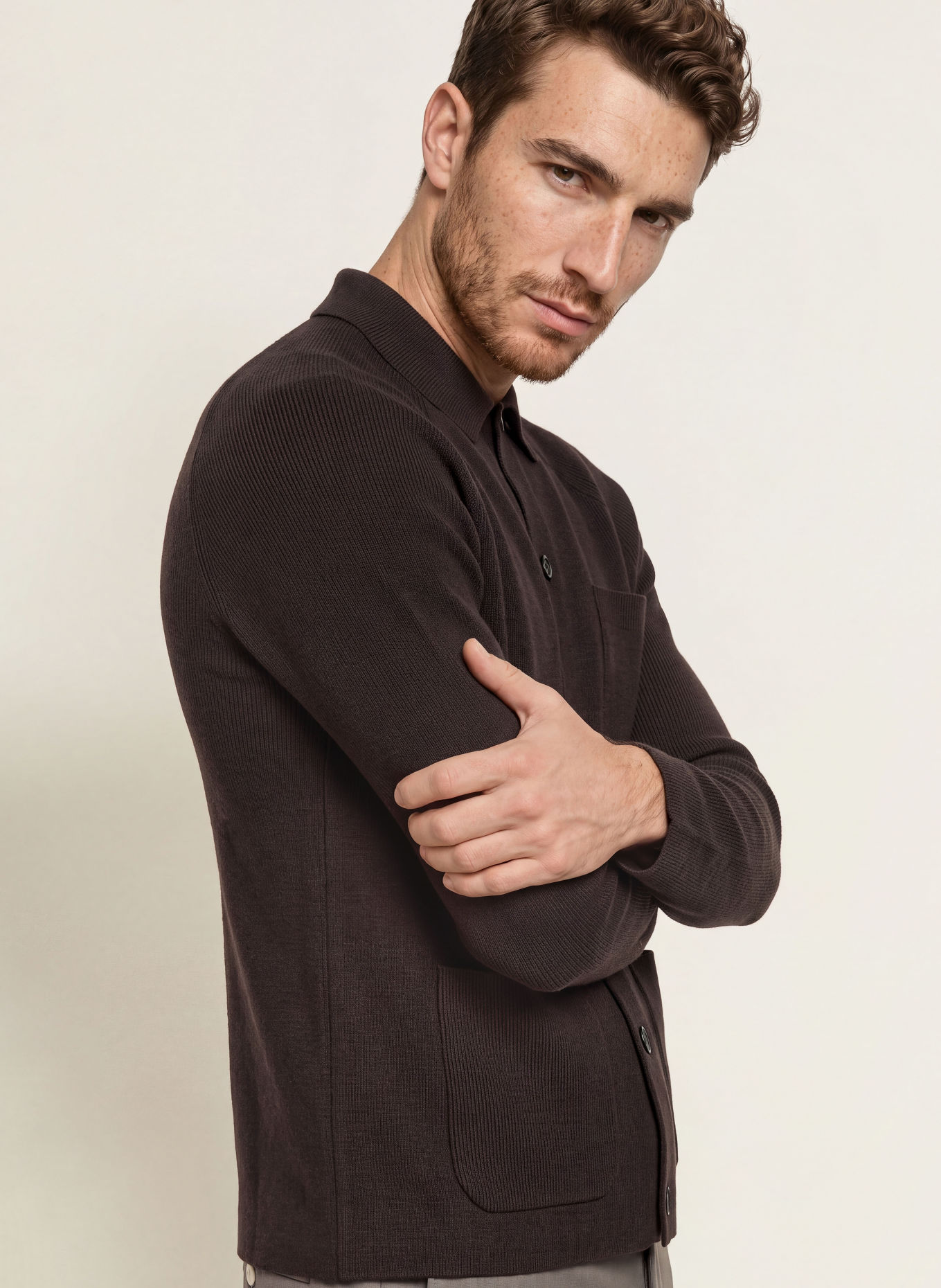 REISS Pletený svetr FITZWILLIAM: TMAVĚ HNĚDÁ