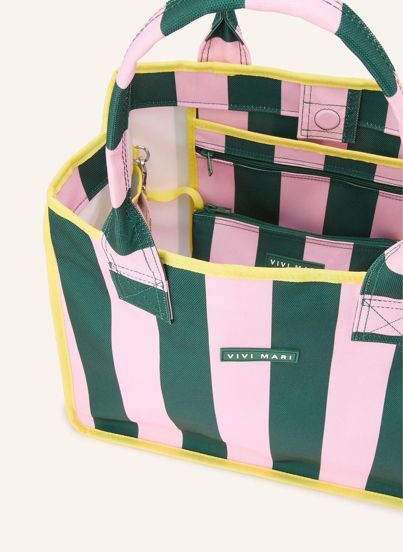 VIVI MARI Shoppers met Pouch: DONKERGROEN / ROZE