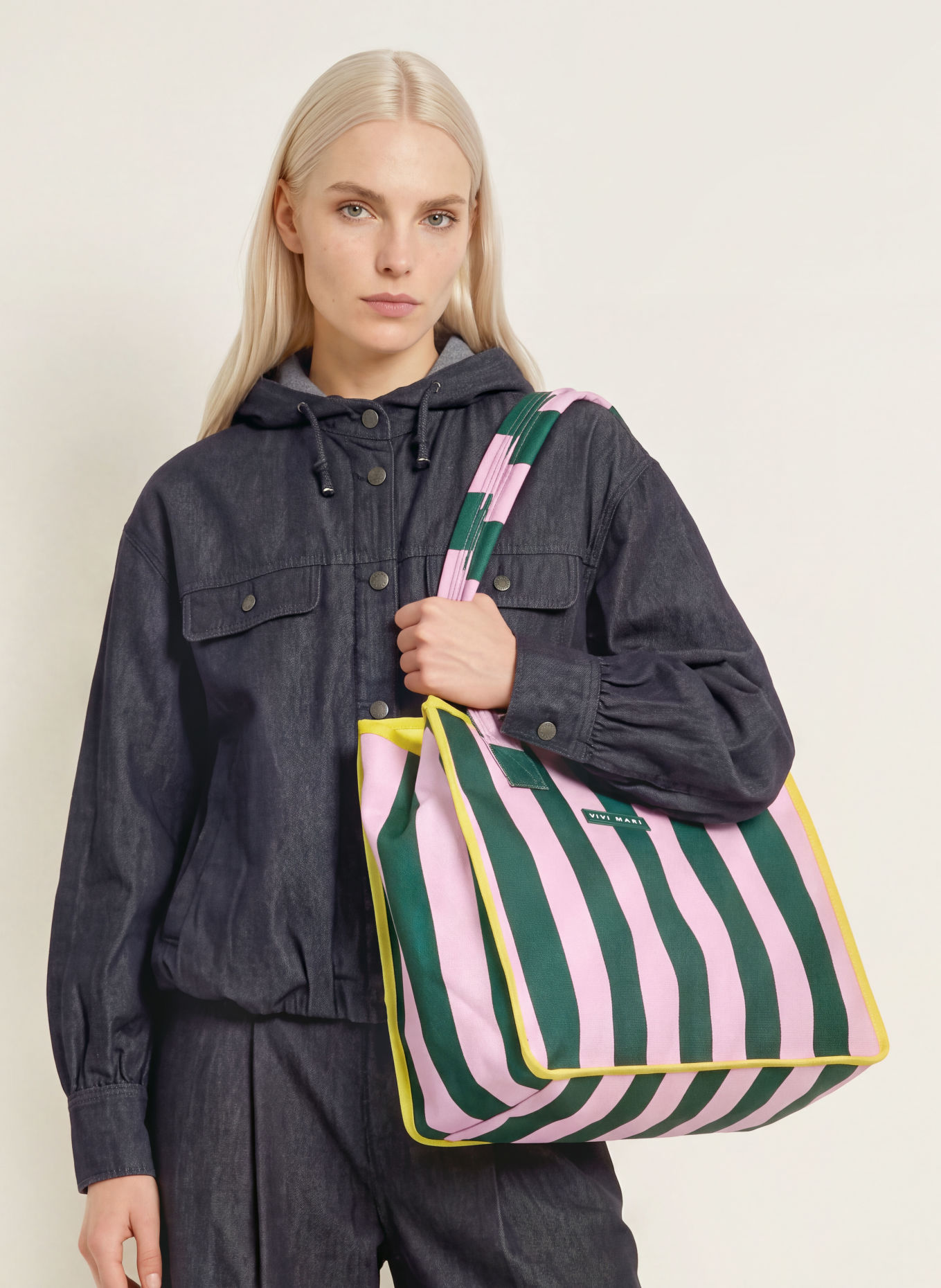 VIVI MARI Shoppers with Pouch: DARK GREEN / PINK